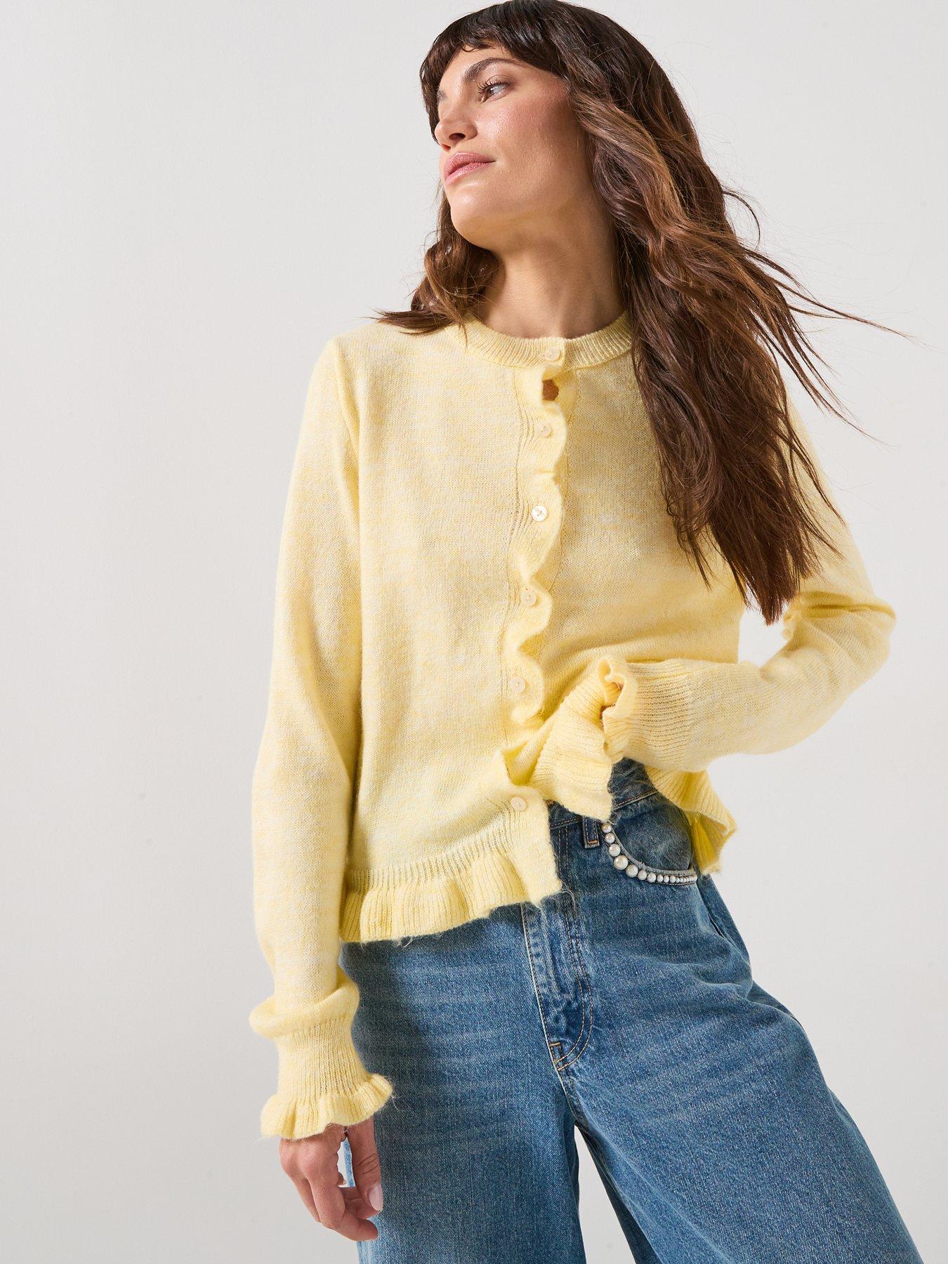★残り1着★ frill hand knit cardigan JDY Long Sleeve Frill Knitted Cardigan - Yellow | Very