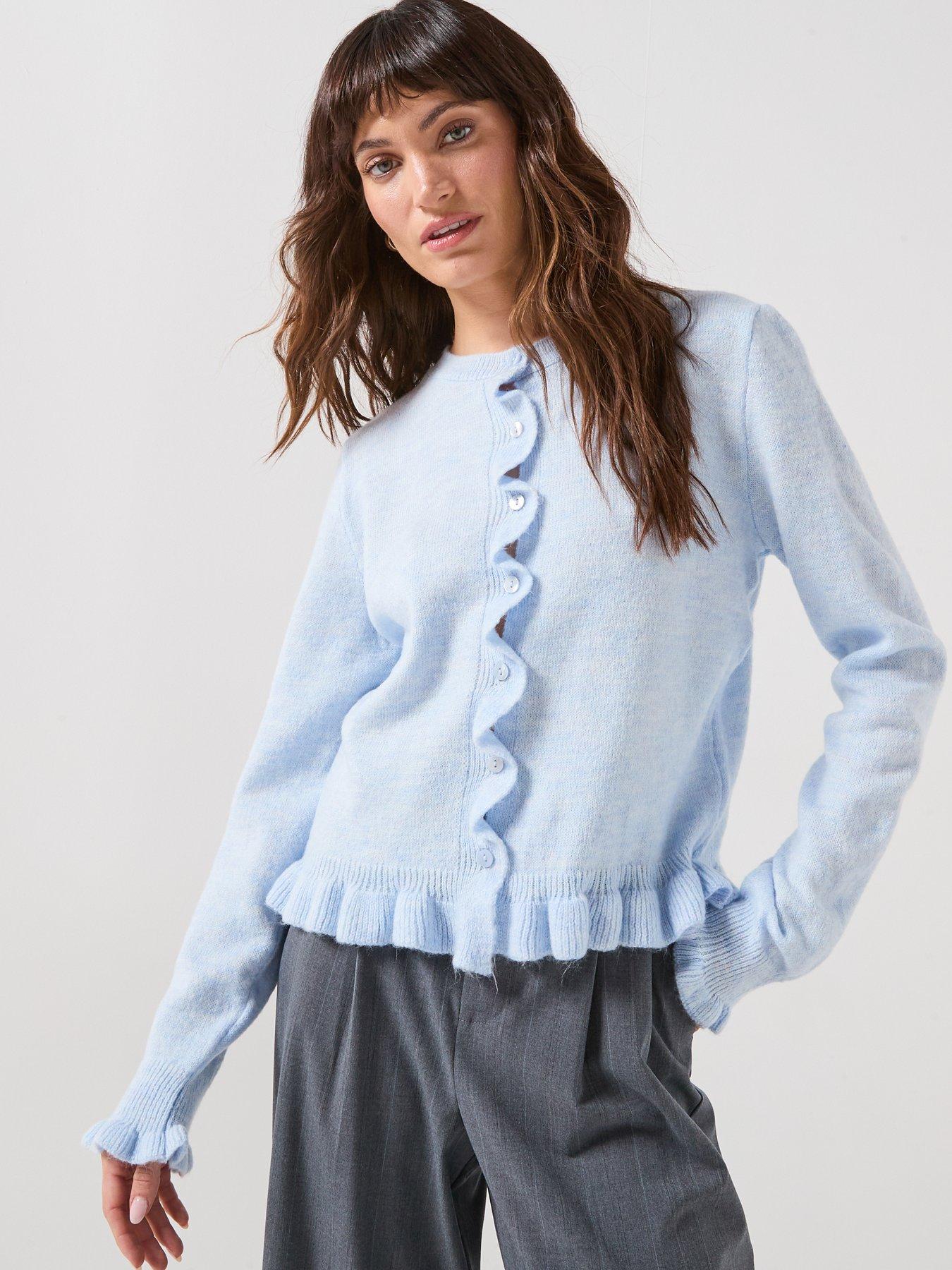 JDY Long Sleeve Frill Knitted Cardigan - Blue