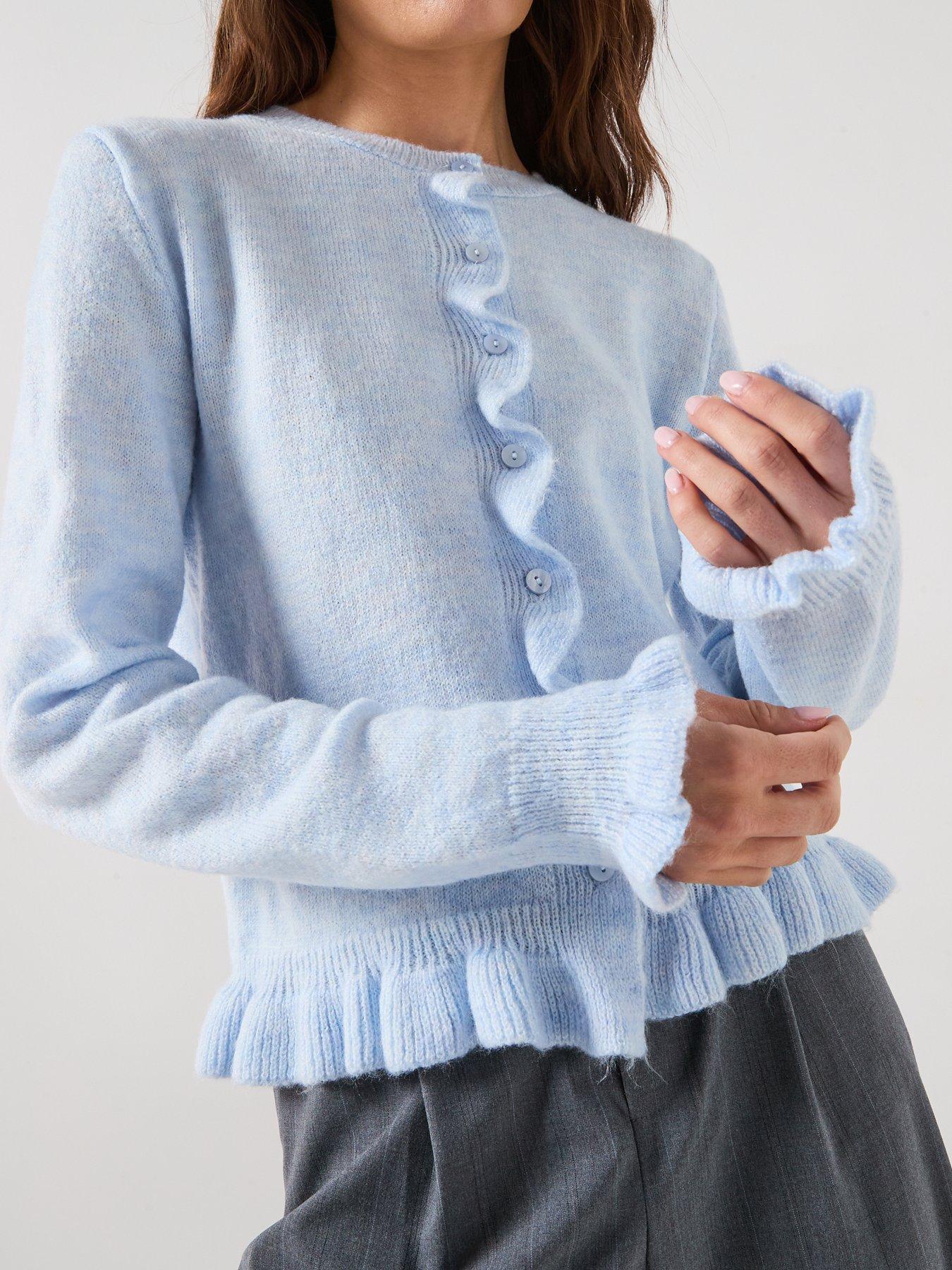 JDY Long Sleeve Frill Knitted Cardigan - Blue | Very
