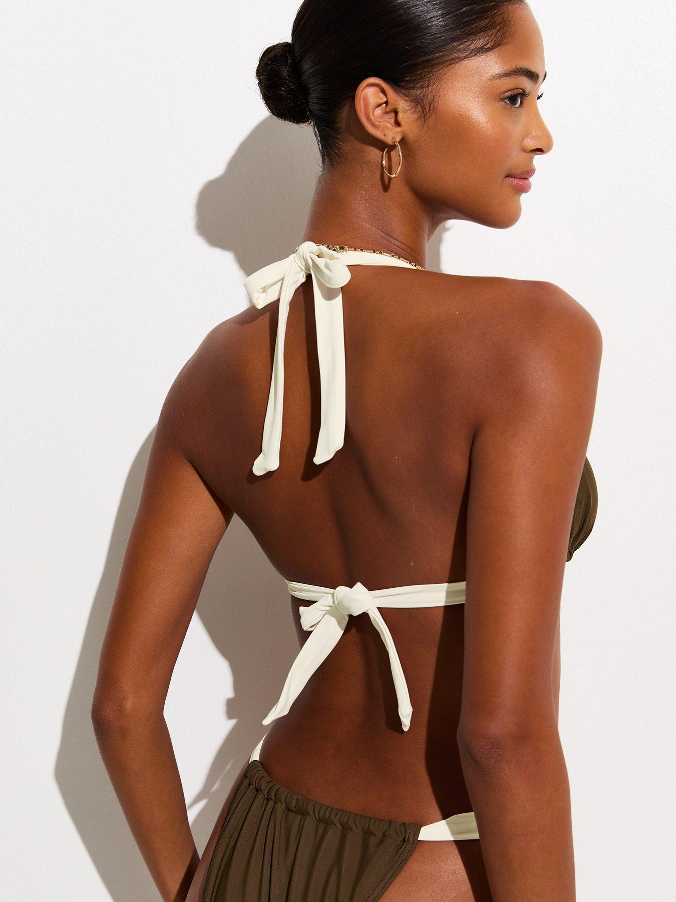 Image 2 of 6 of New Look Mid Wide Strap Triangle Bikini Top - Brown