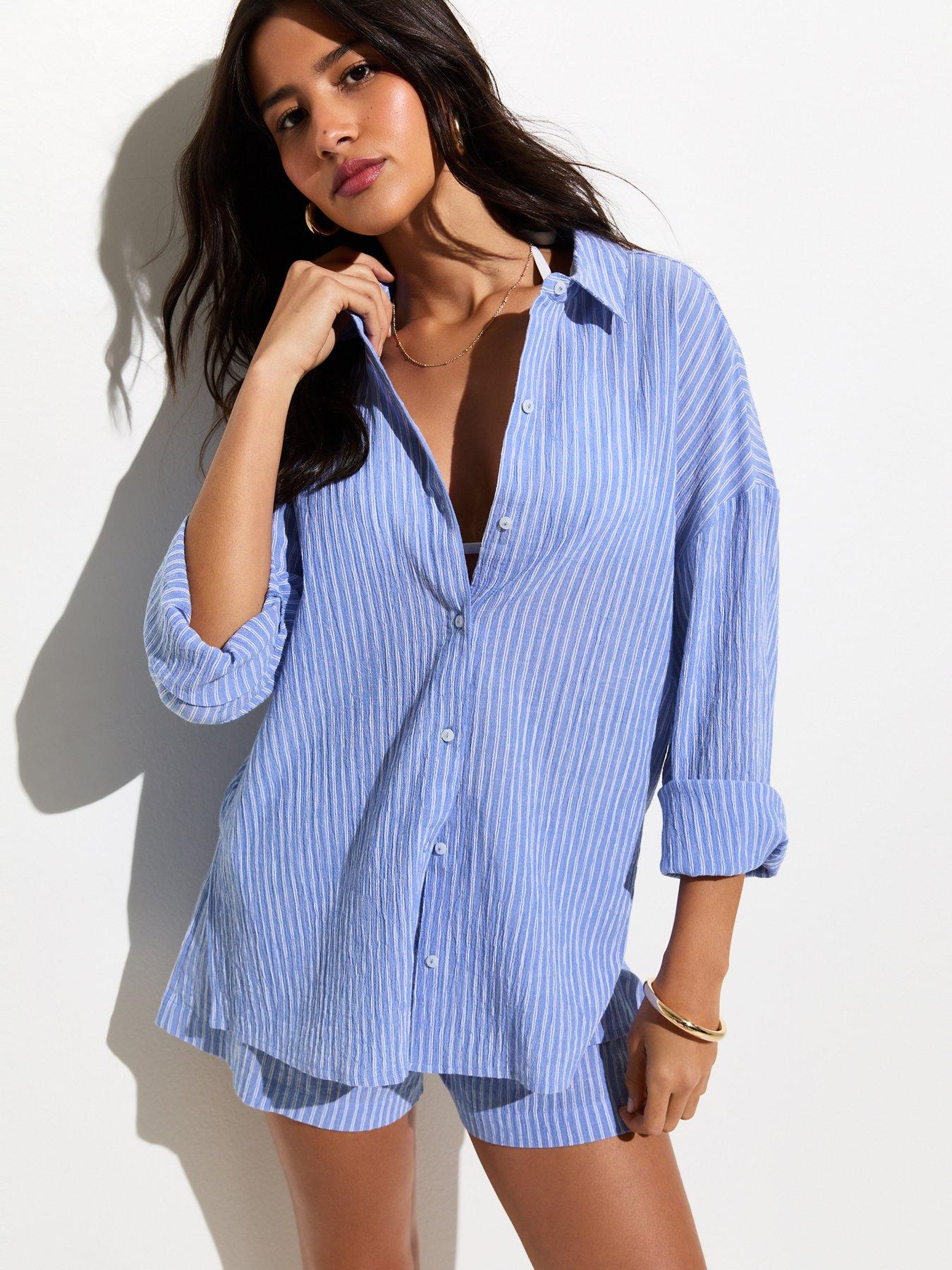 New Look Blue Striped Long Sleeve Beach Shirt