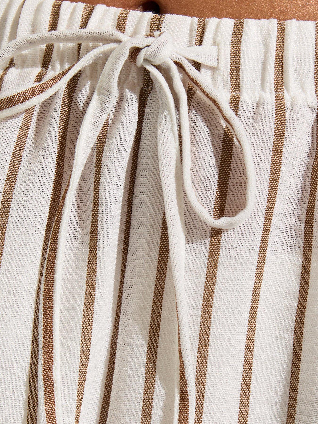 Image 5 of 5 of New Look Striped Drawstring Waist Beach Shorts - White