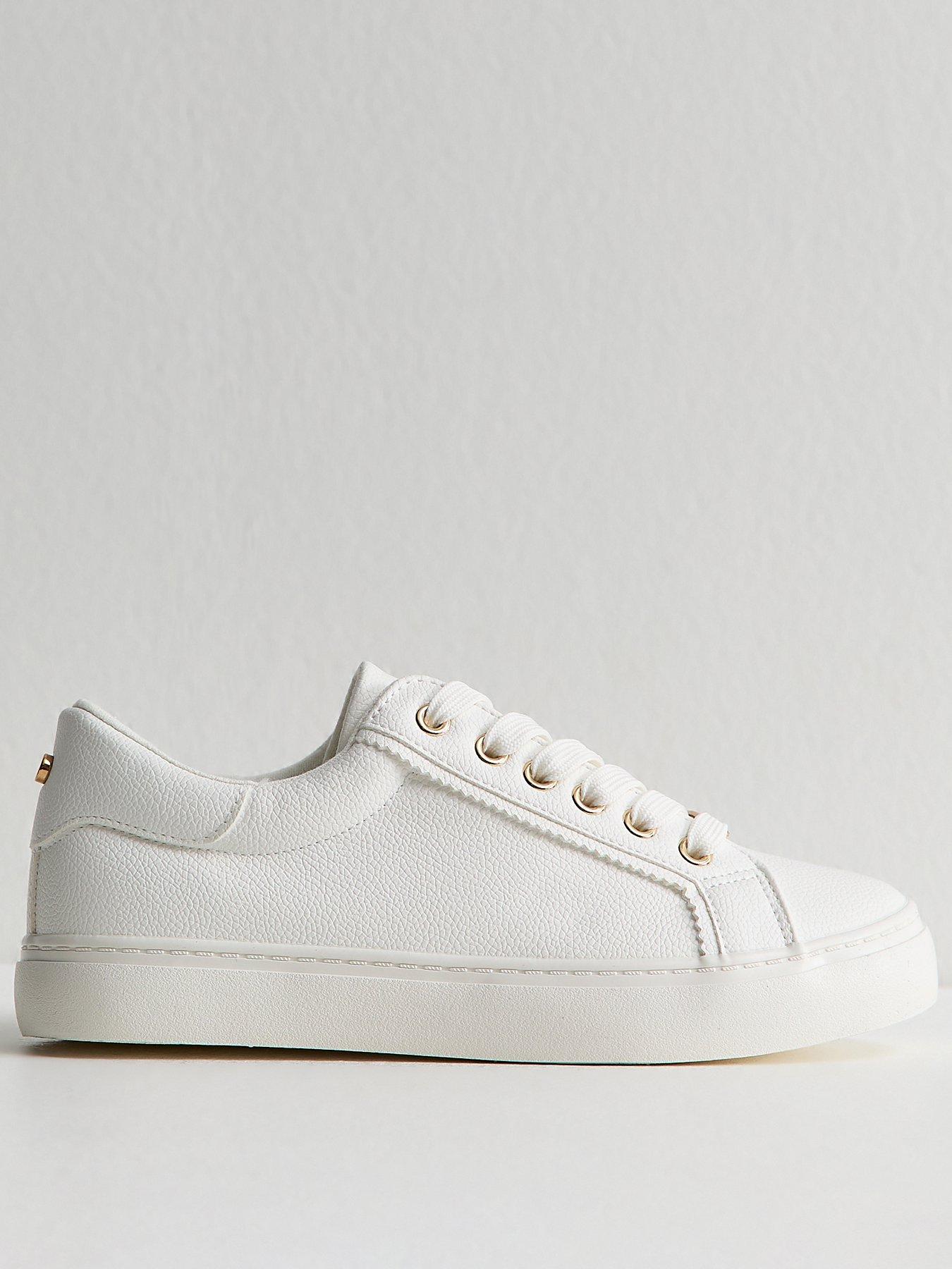 New Look Grained Faux Leather Lace Up Trainers - White