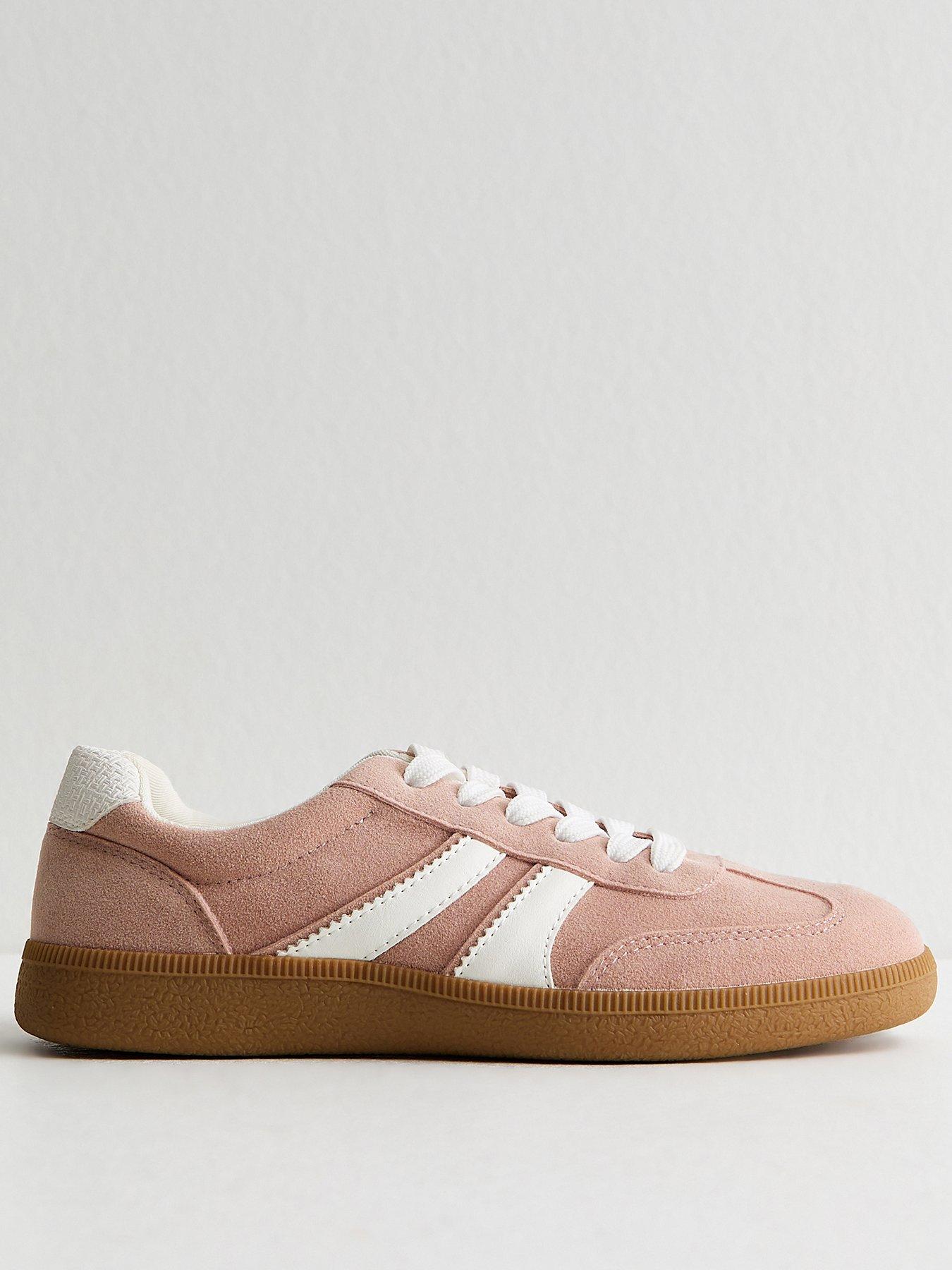 New Look Faux Suede Side Stripe Trainers - Light Pink