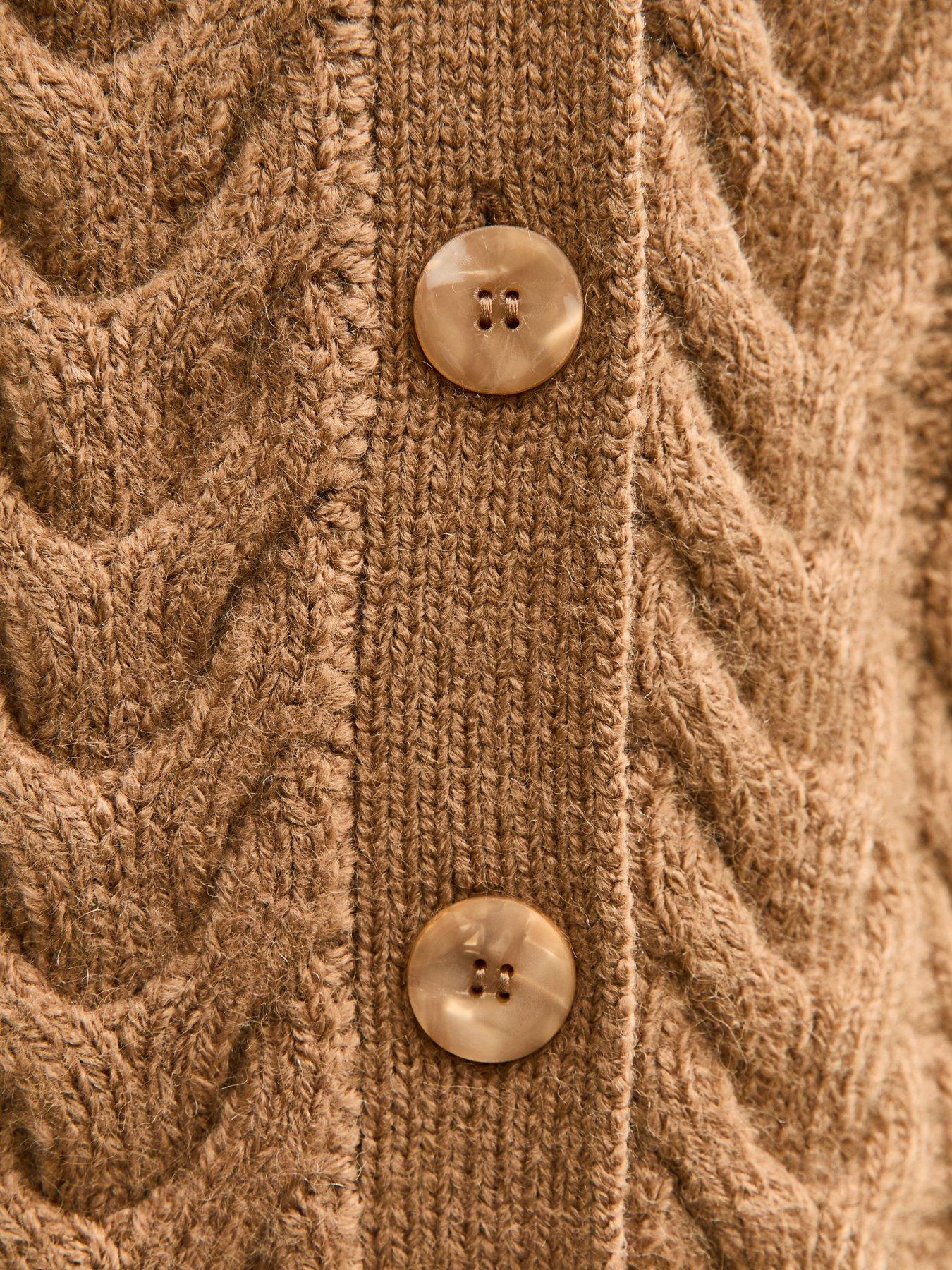 Image 6 of 6 of New Look Cable Knit Cardigan - Camel Brown