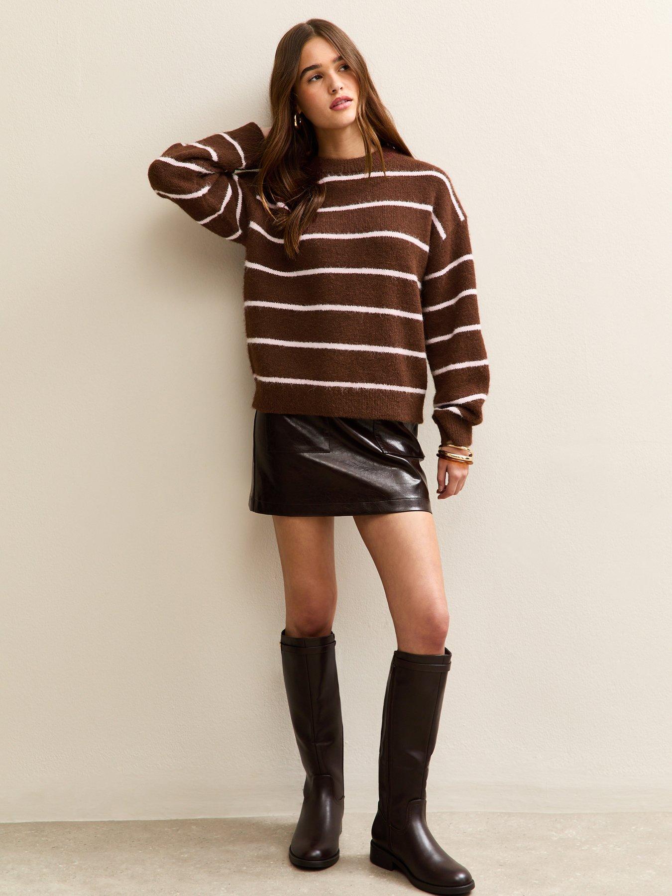 Image 3 of 5 of New Look Thin Stripe Midweight Knit Jumper - Brown