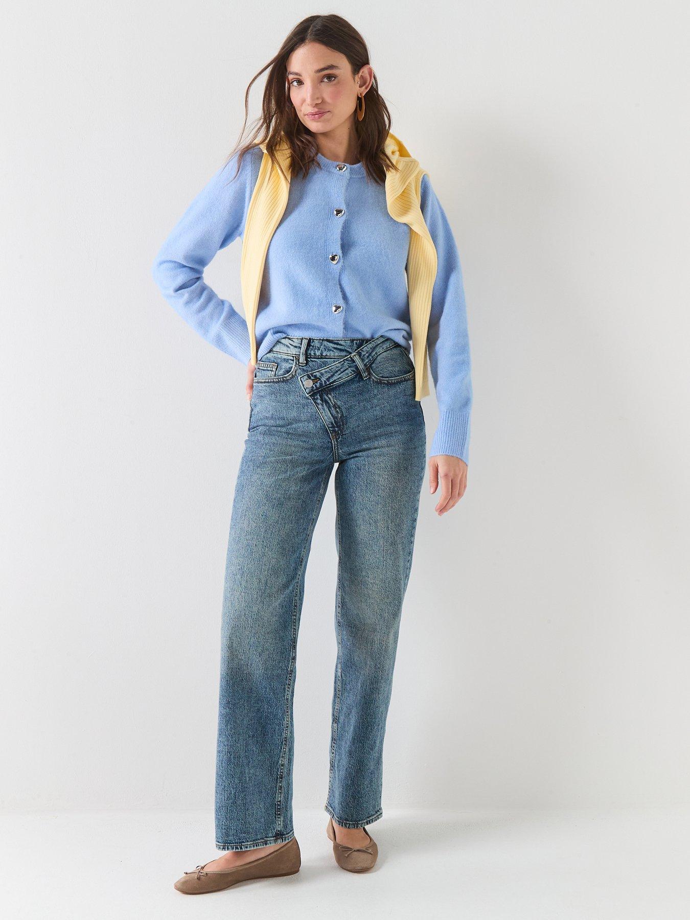 Vero Moda: Tessa High Rise Wide Asymmetric Waist Denim Jeans - Blue