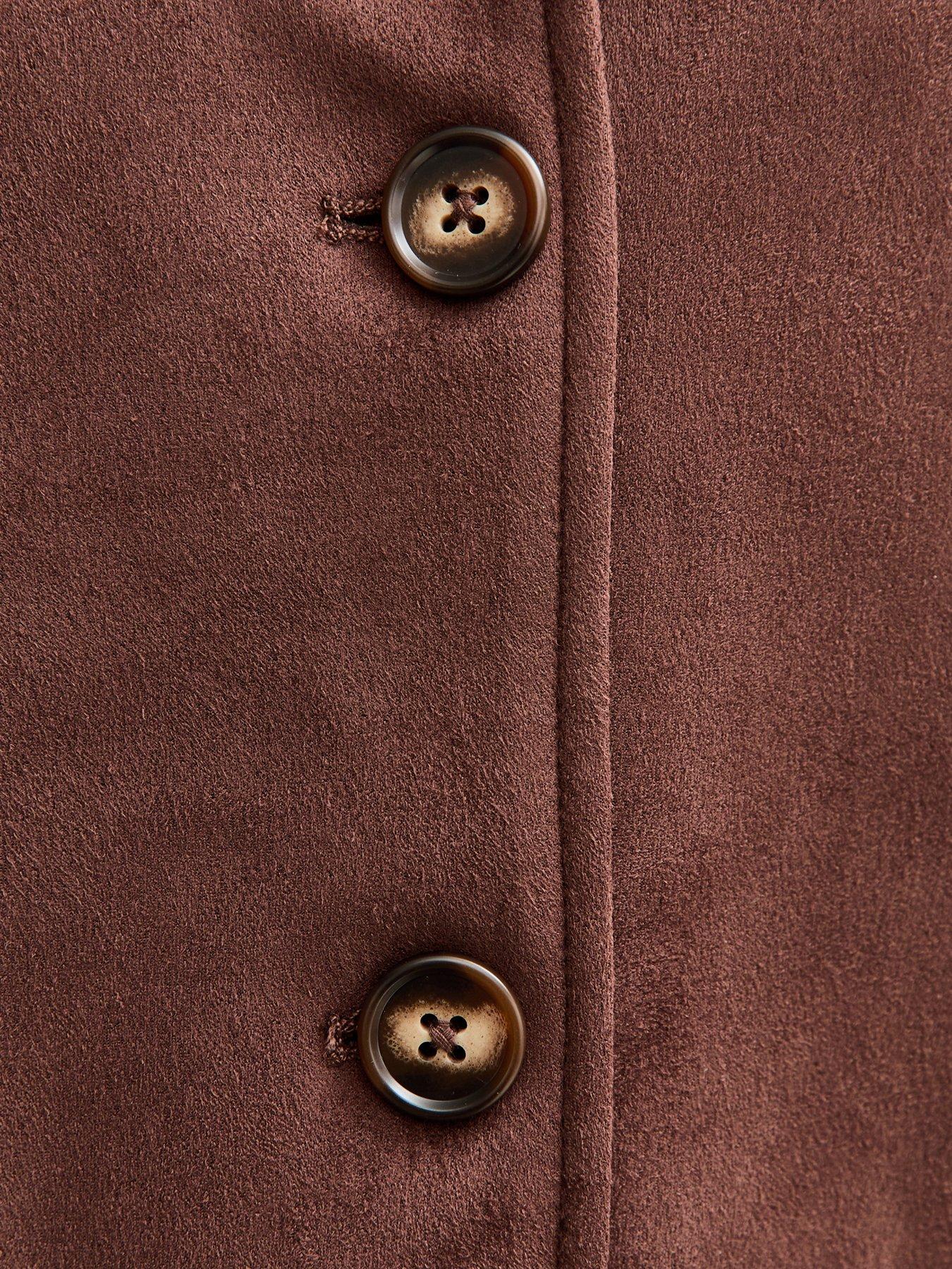 Image 7 of 7 of New Look Faux Suede Button Front Jacket - Dark Brown