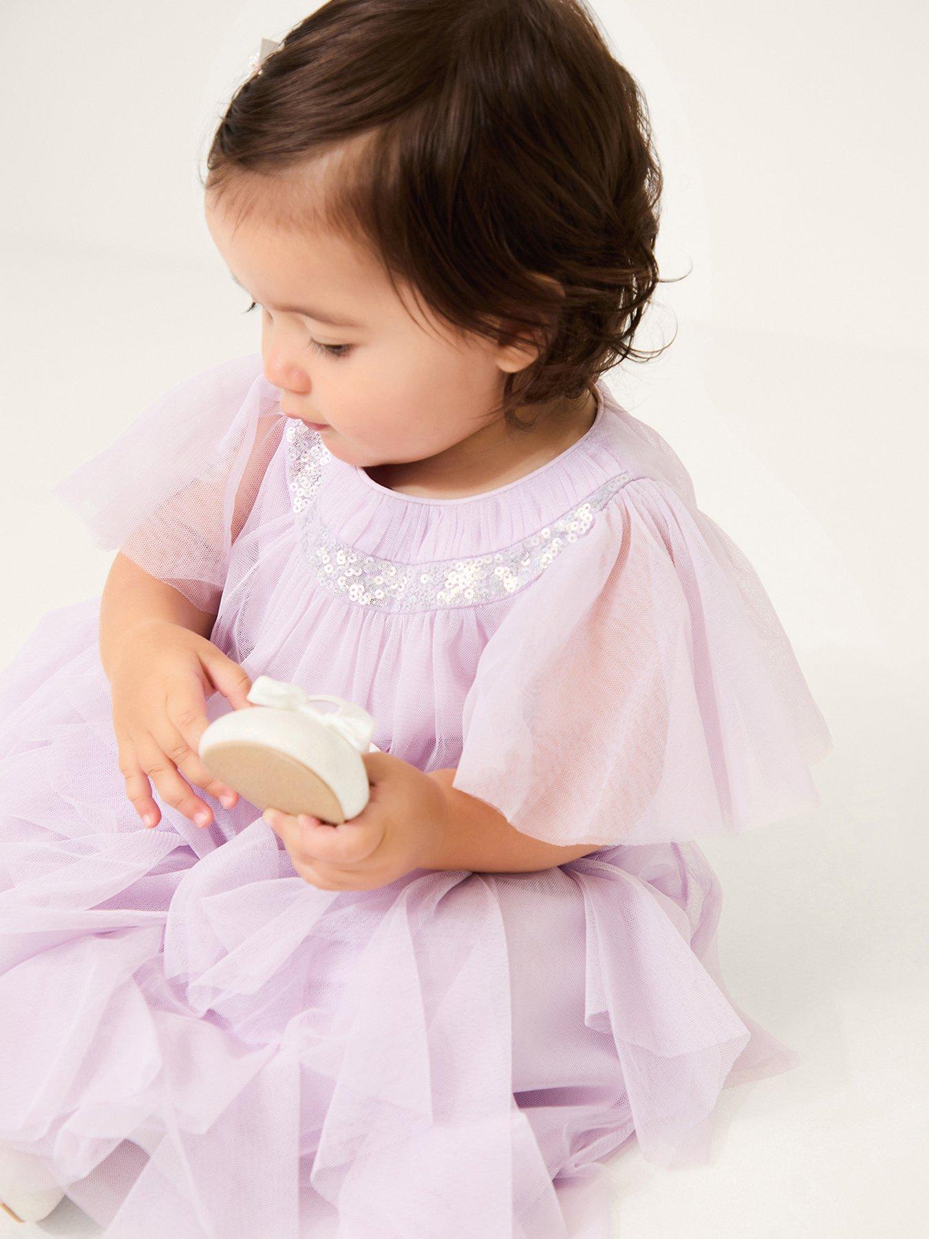 Monsoon Baby Girls Nessa Waterfall Embroidered Dress - Light Purple