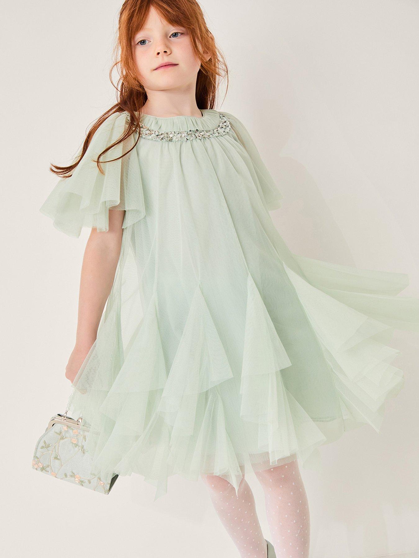 Monsoon Girls Nessa Waterfall Beaded Neck Dress - Light Green