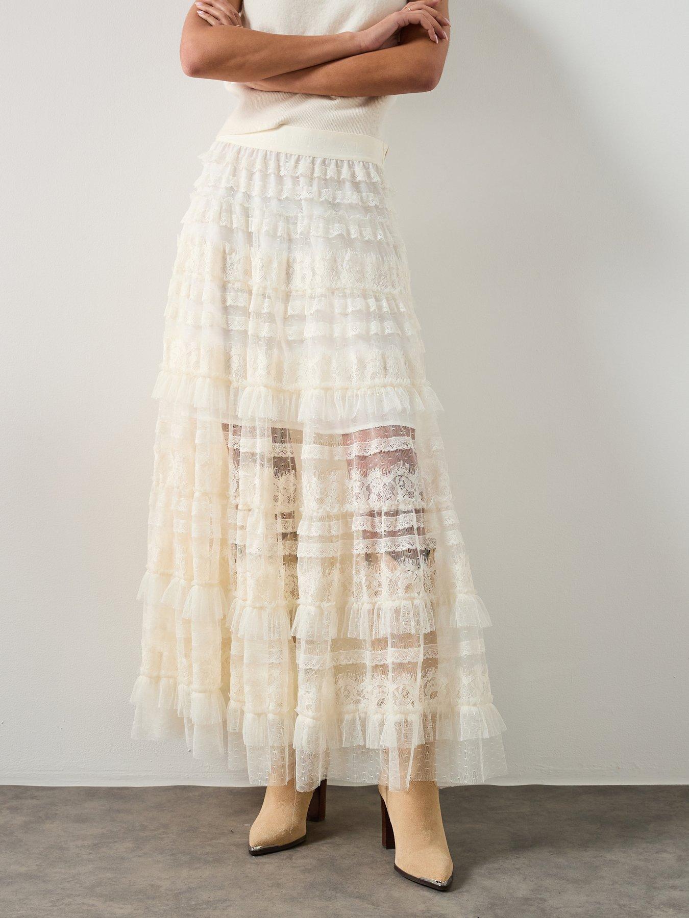 AllSaints Arlea Tulle Maxi Skirt, White, Size 12, Women