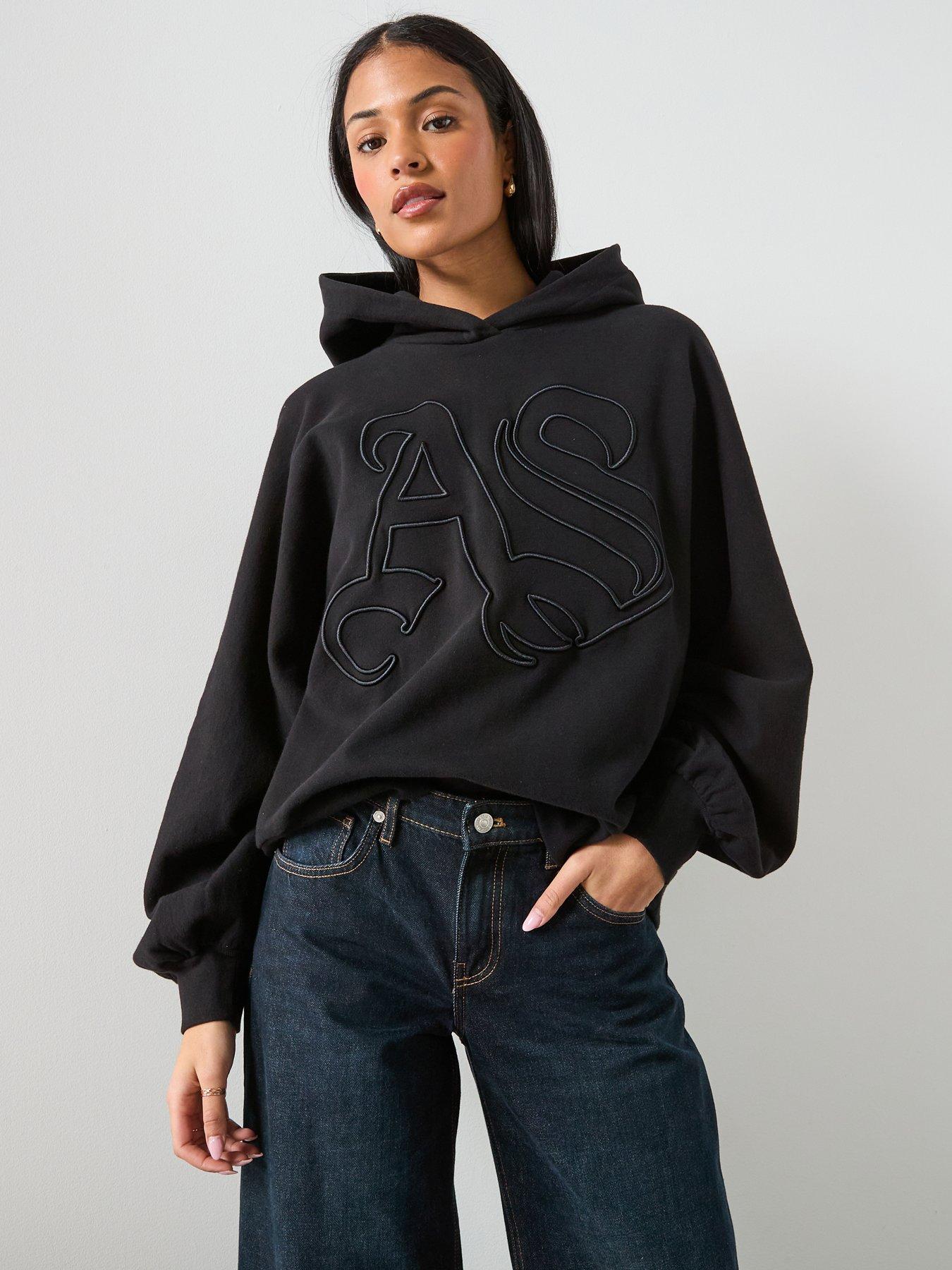 AllSaints Artia Embos Relaxed Overhead Hoodie - Black