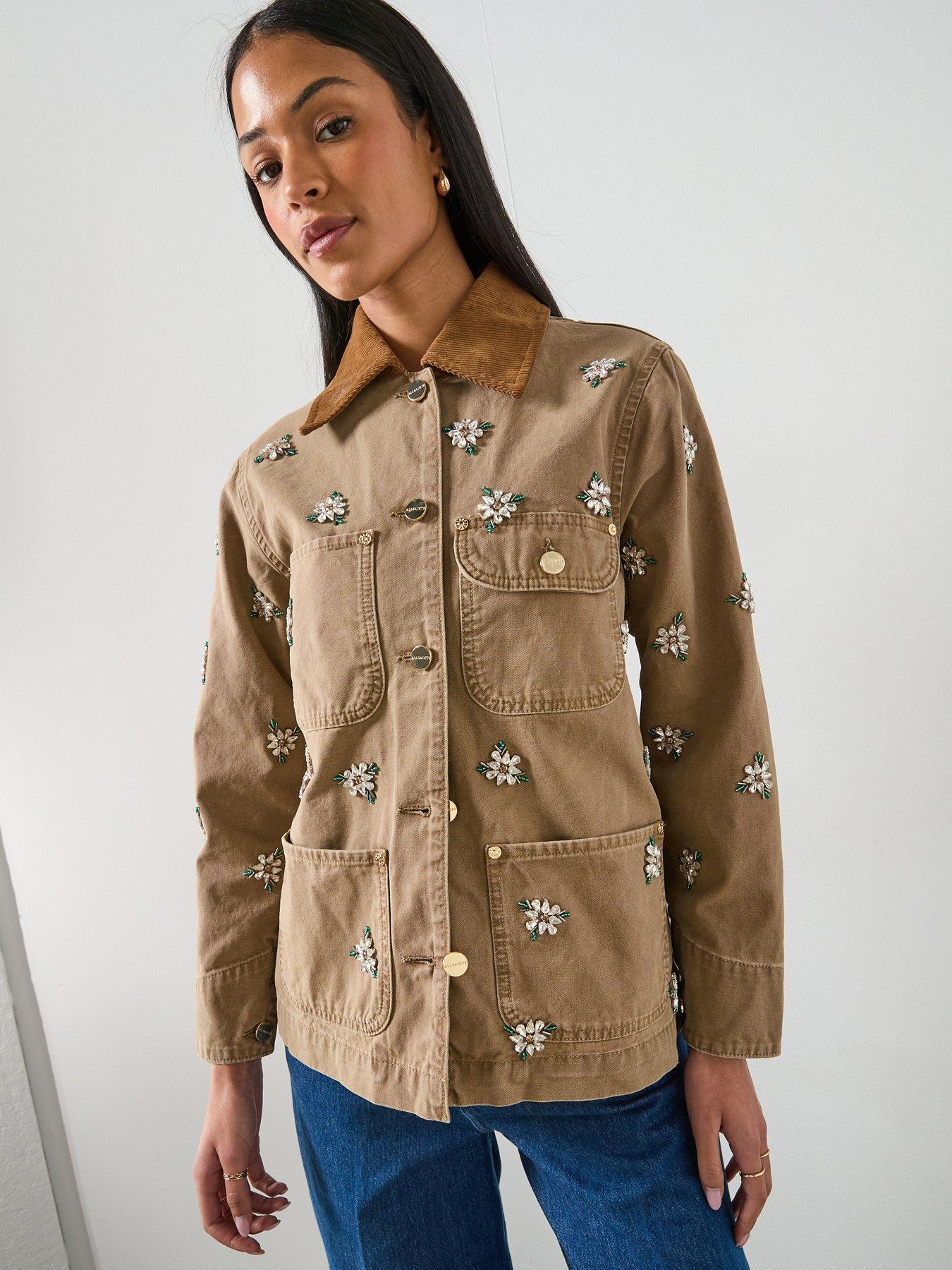 AllSaints: Bex Embellished Denim Jacket - Vintage Sand