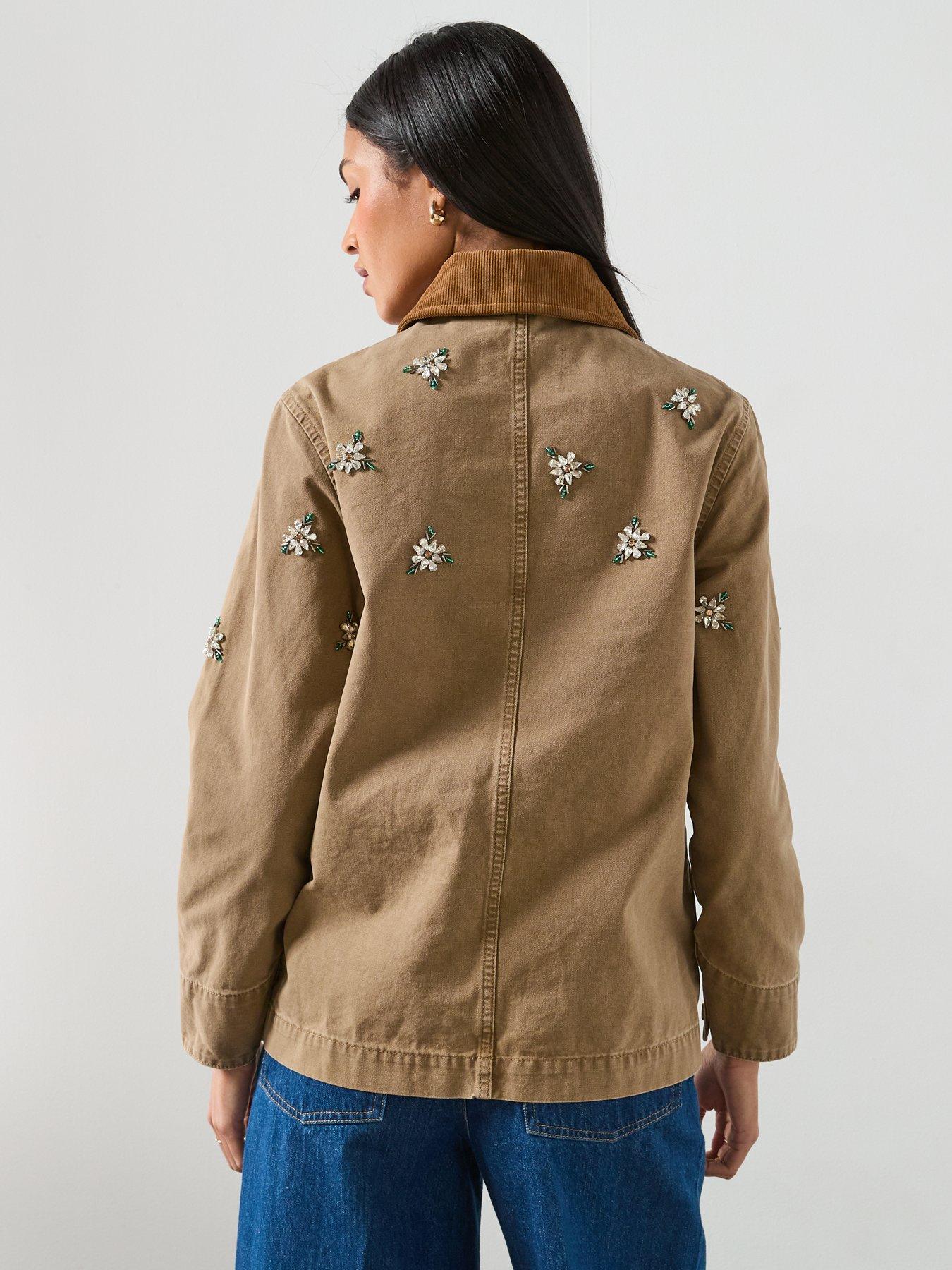 Image 2 of 6 of AllSaints Bex Embellished Denim Jacket - Vintage Sand