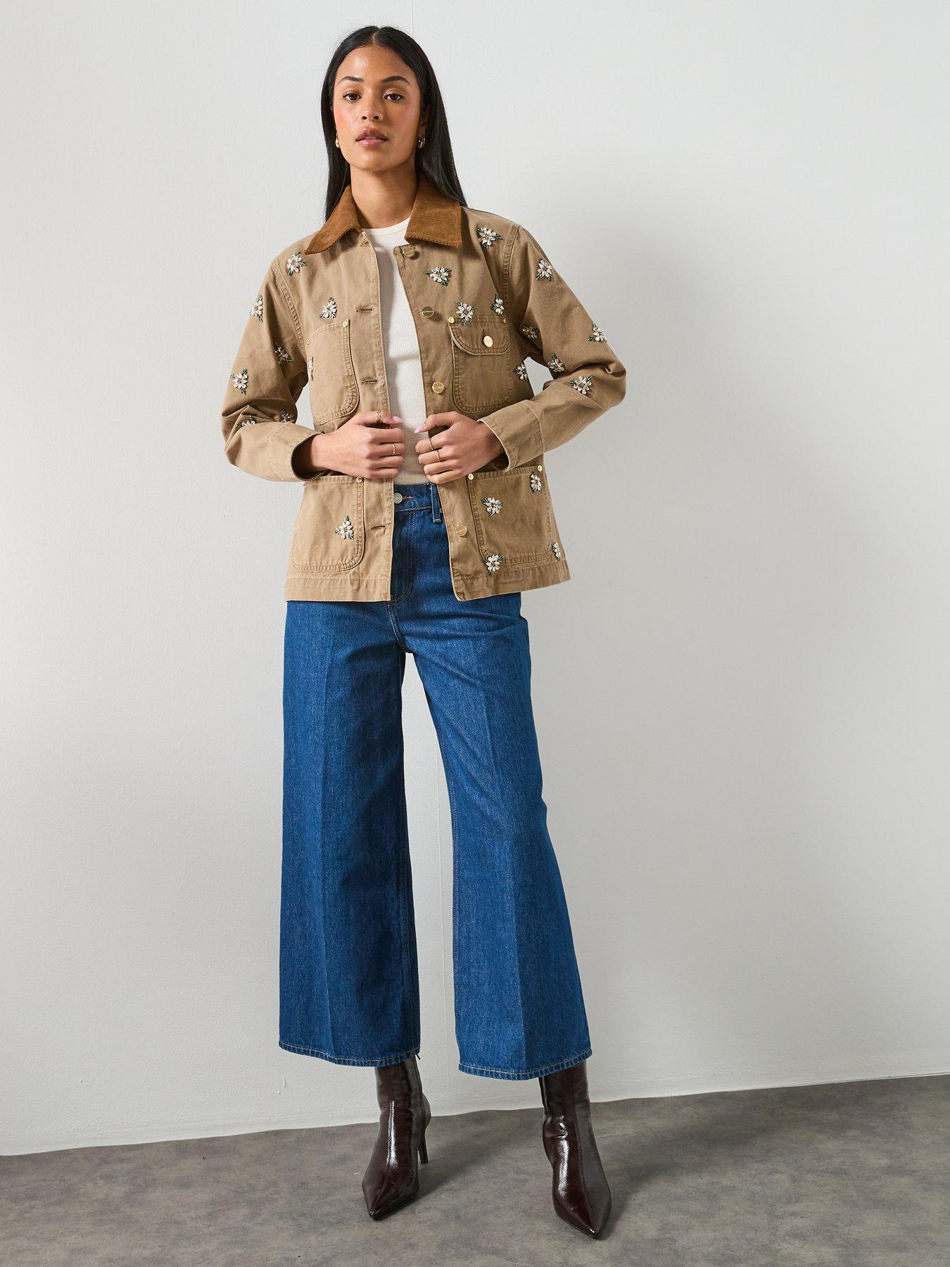 Image 3 of 6 of AllSaints Bex Embellished Denim Jacket - Vintage Sand