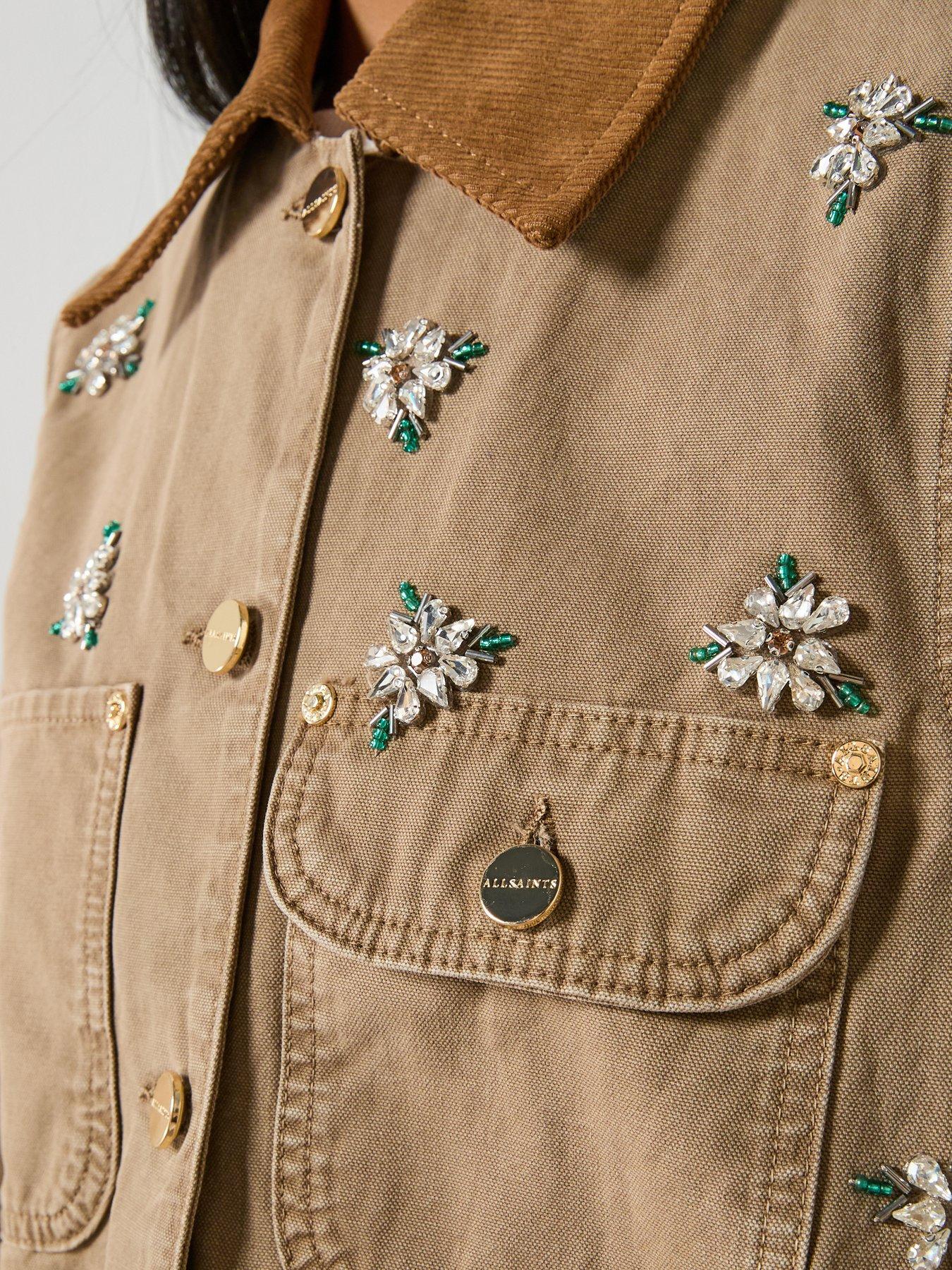 Image 4 of 6 of AllSaints Bex Embellished Denim Jacket - Vintage Sand