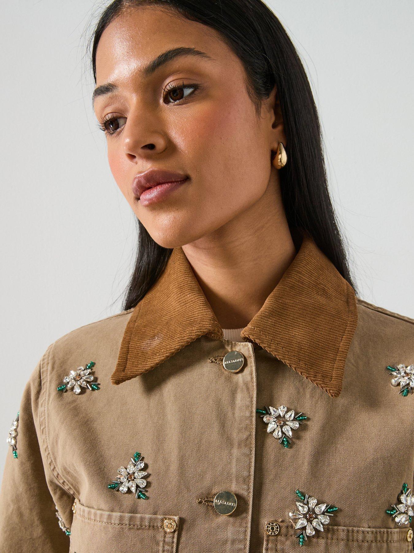 Image 5 of 6 of AllSaints Bex Embellished Denim Jacket - Vintage Sand