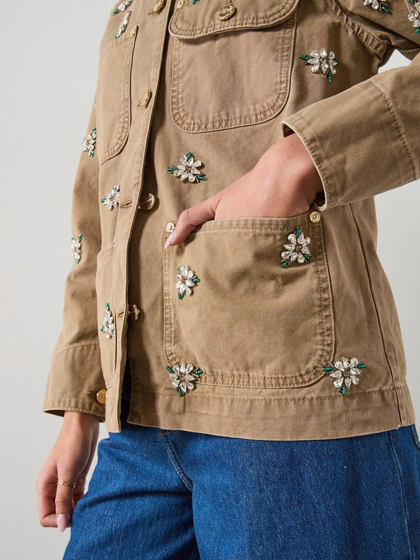 Image 6 of 6 of AllSaints Bex Embellished Denim Jacket - Vintage Sand