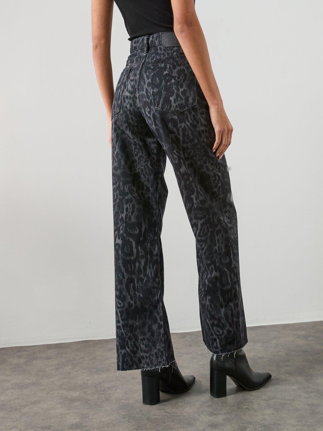 Image 2 of 6 of AllSaints Blake Wide Leg Leopard Print Jeans - Black