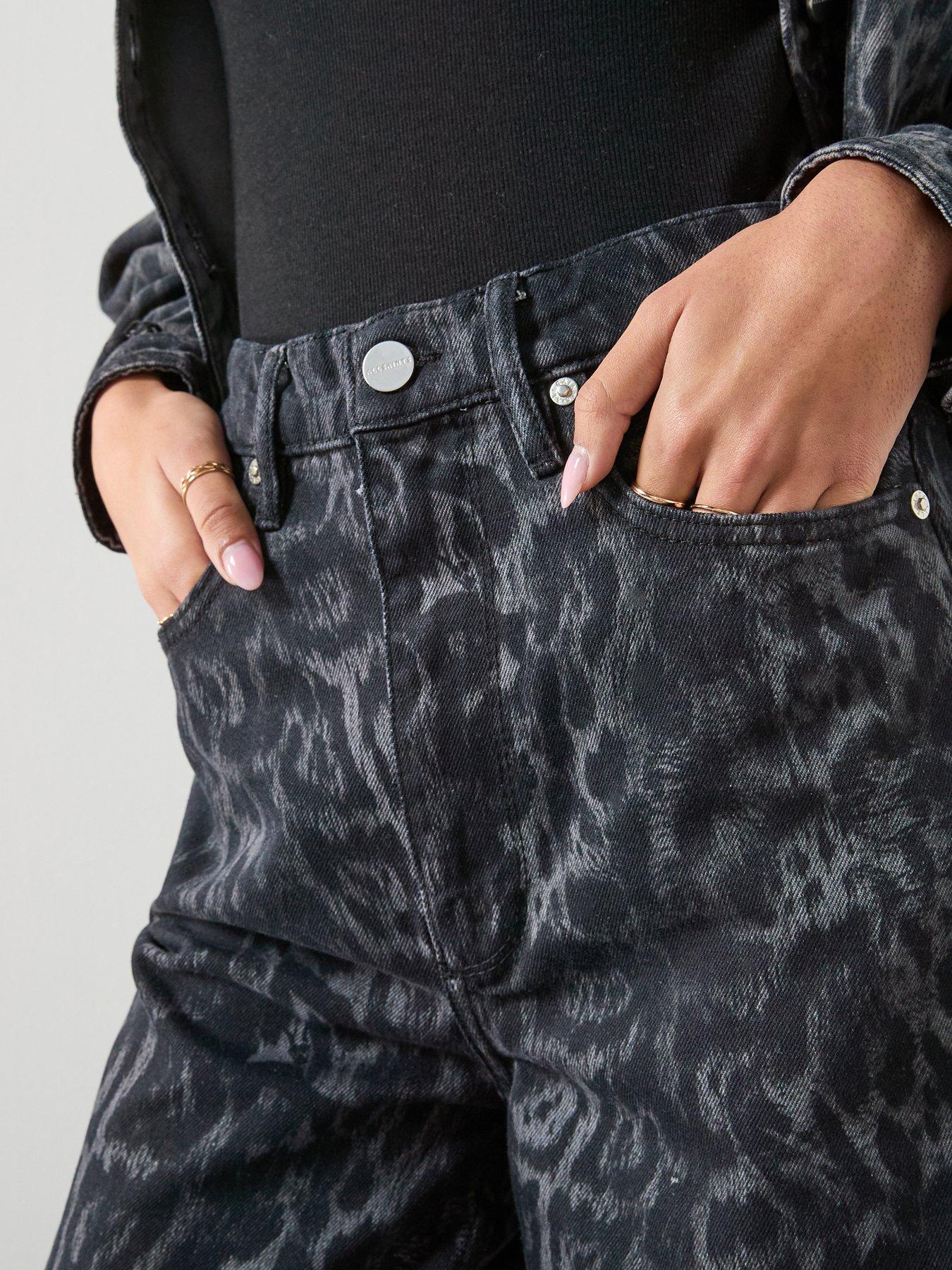 Image 4 of 6 of AllSaints Blake Wide Leg Leopard Print Jeans - Black