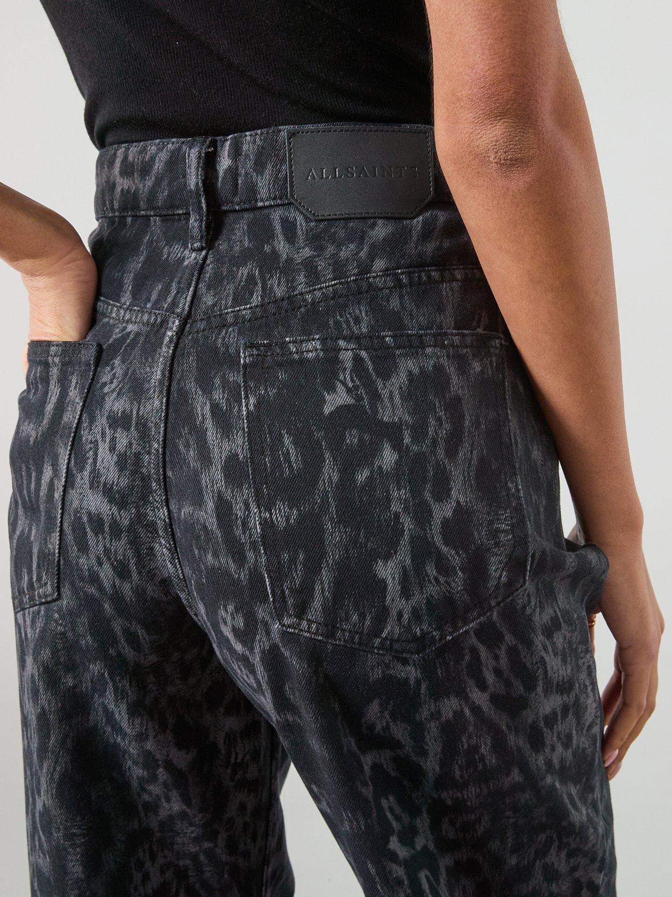 Image 5 of 6 of AllSaints Blake Wide Leg Leopard Print Jeans - Black