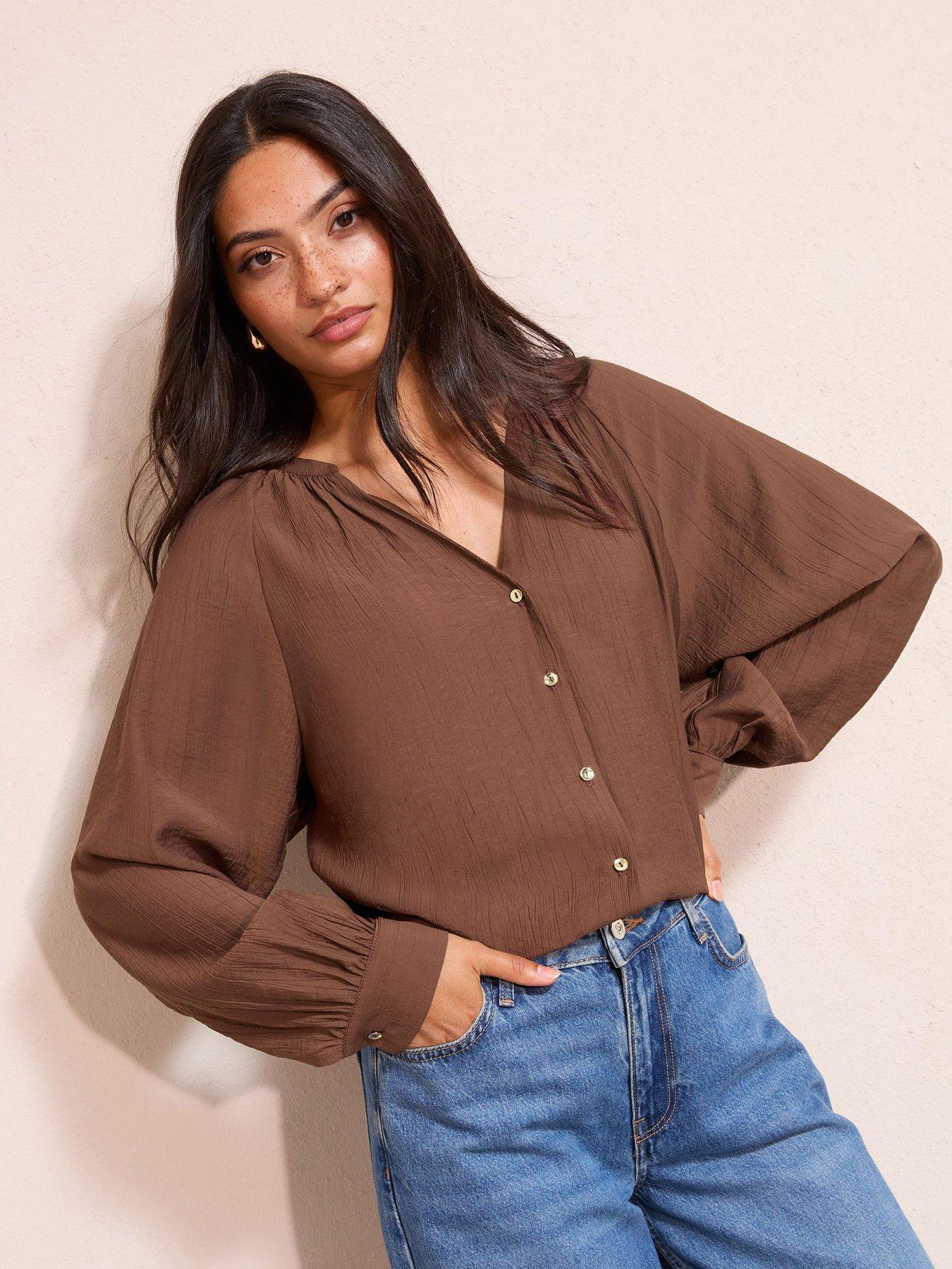 Friends Like These Collarless Full Sleeve Shirt - Brown