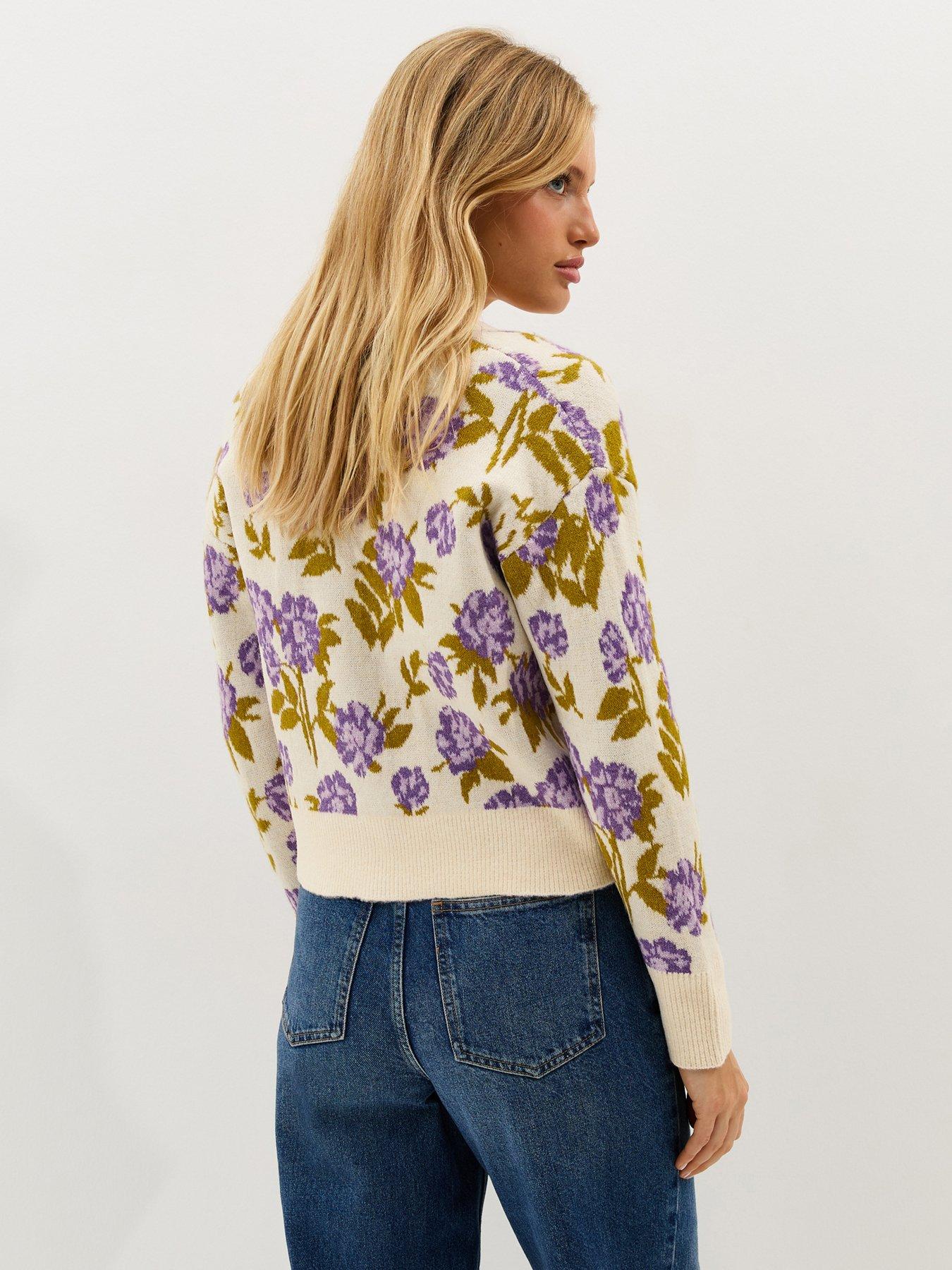 Image 2 of 5 of New Look Cream Floral Patterned V-neck Cardigan