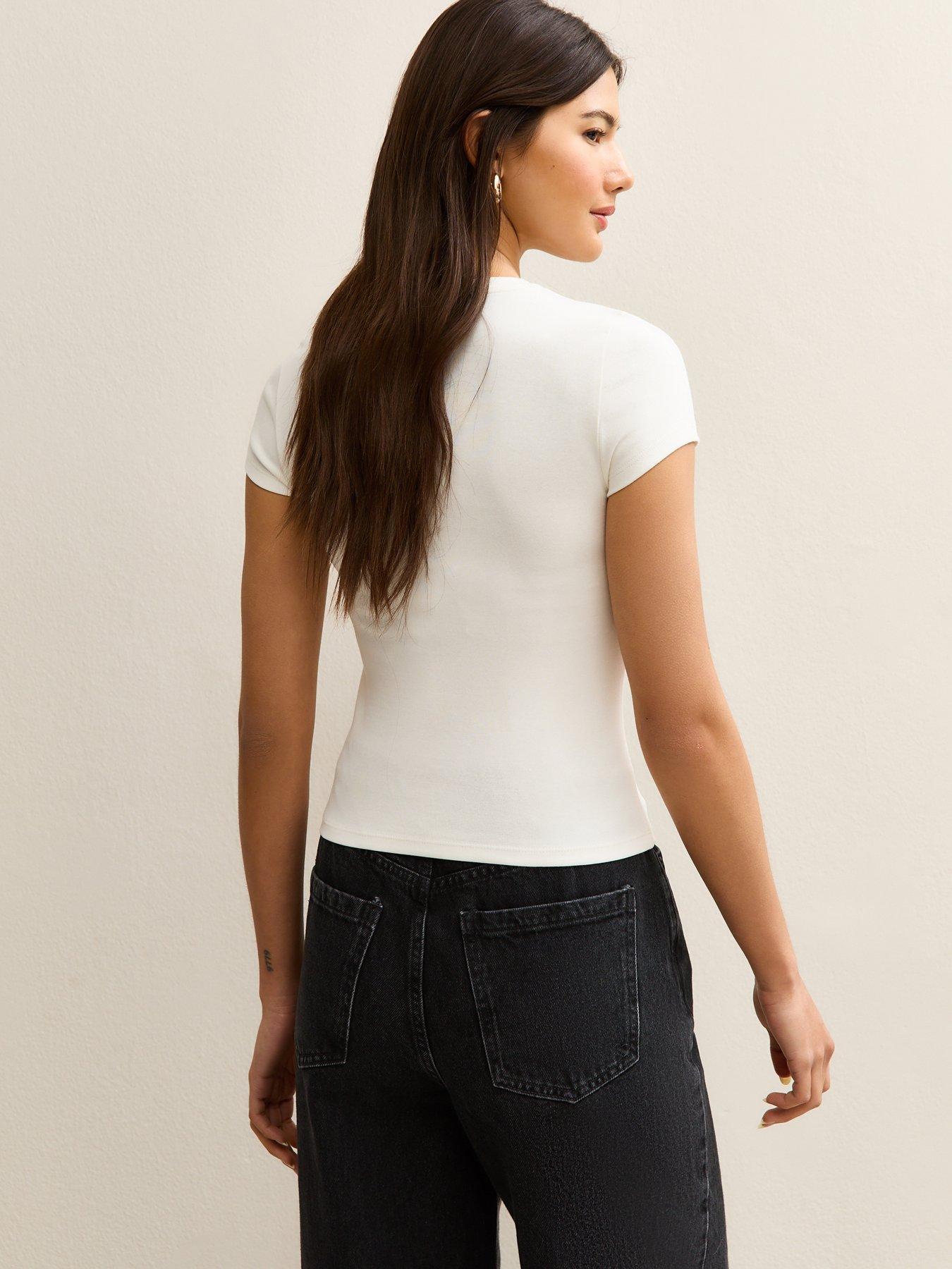 Image 2 of 5 of New Look Short Sleeve Top - Cream