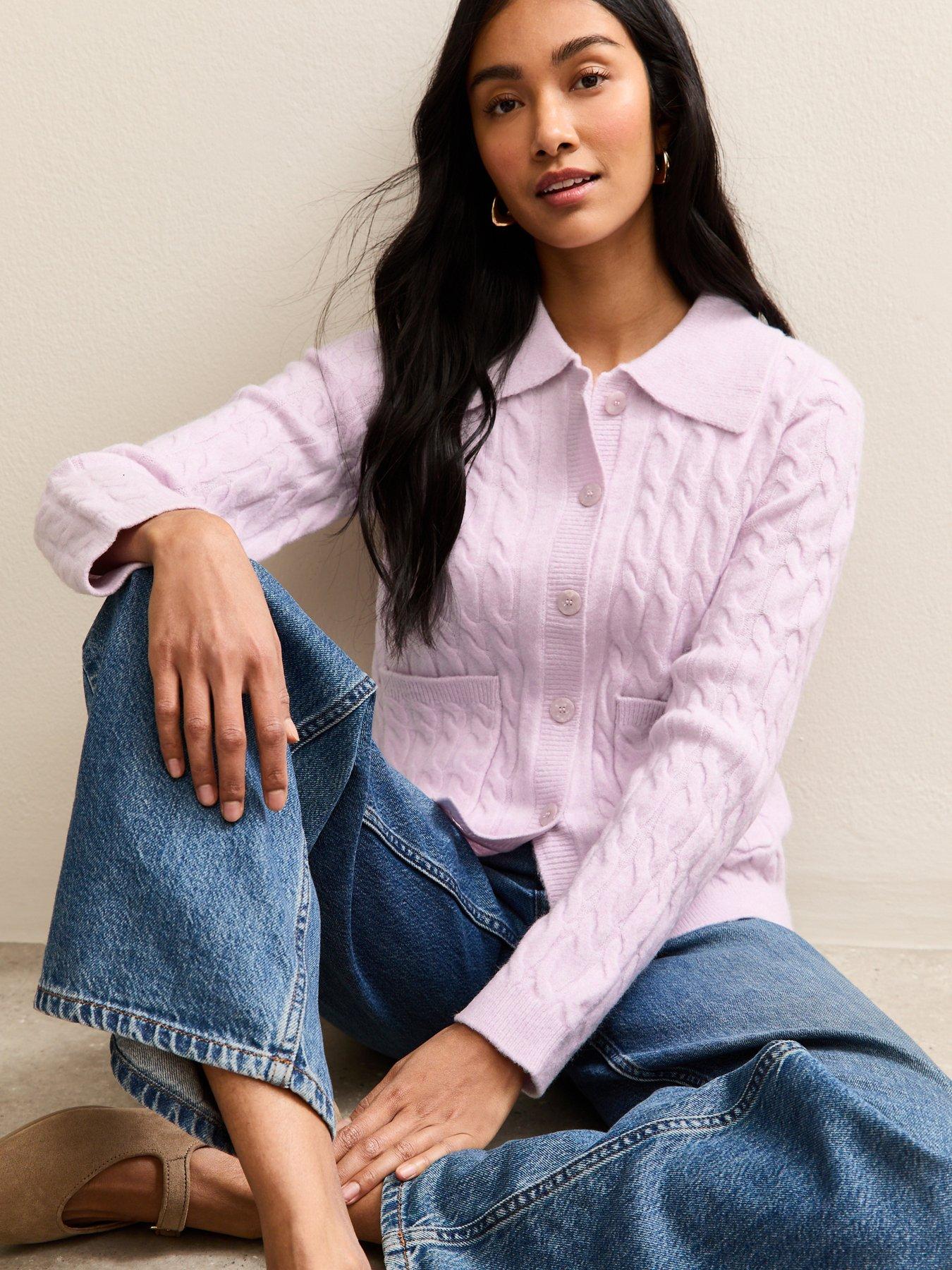 New Look Lilac Cable Knit Collared Cardigan - Purple