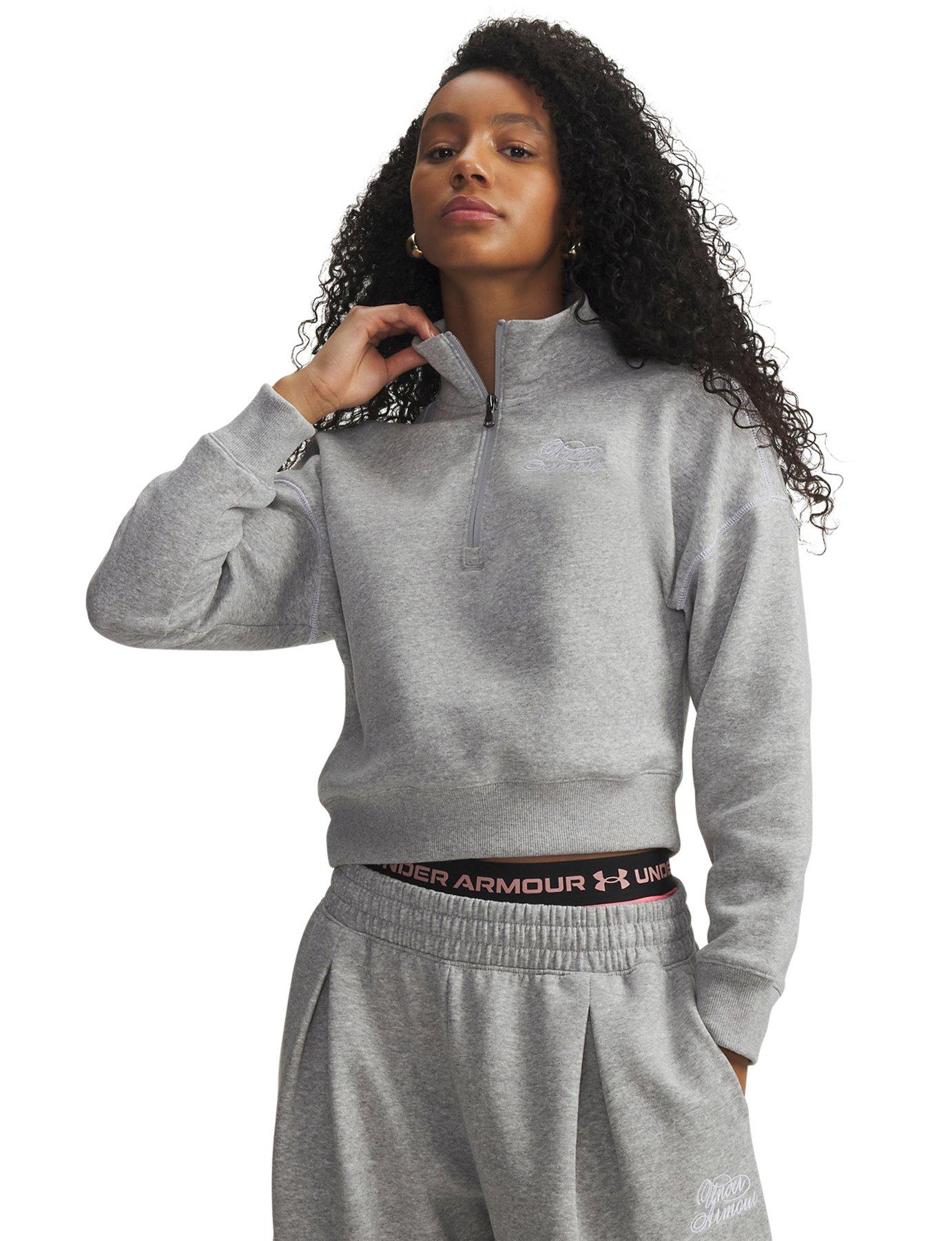 UNDER ARMOUR Womens Rival Fleece 1/2 Zip Top, Grey, Size Xl, Women