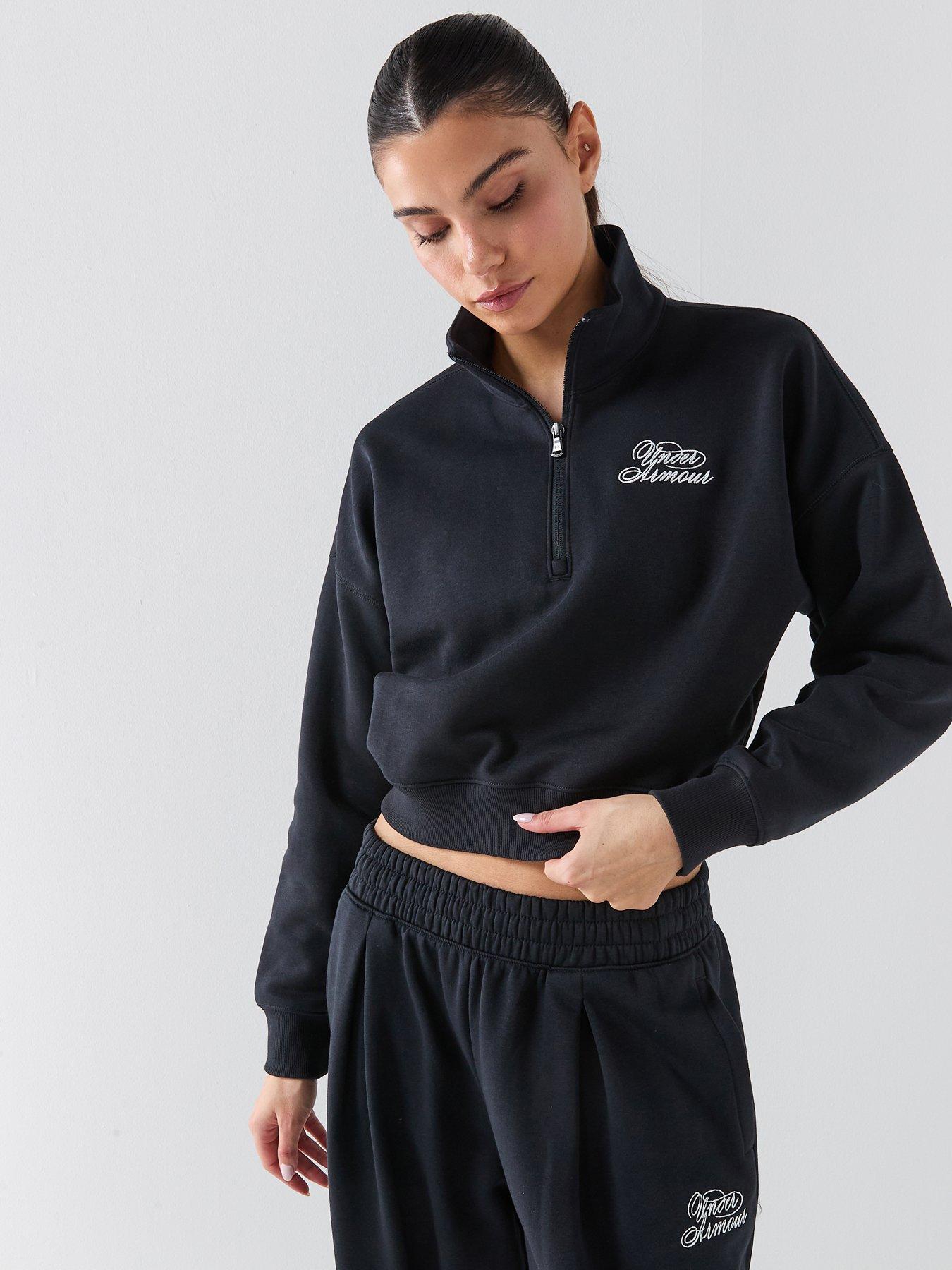 UNDER ARMOUR Womens Rival Fleece 1/2 Zip, Black, Size Xs, Women