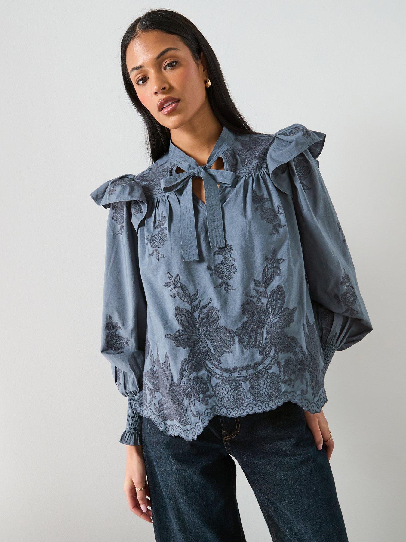 AllSaints Nisa Emb Top - Steel Blue