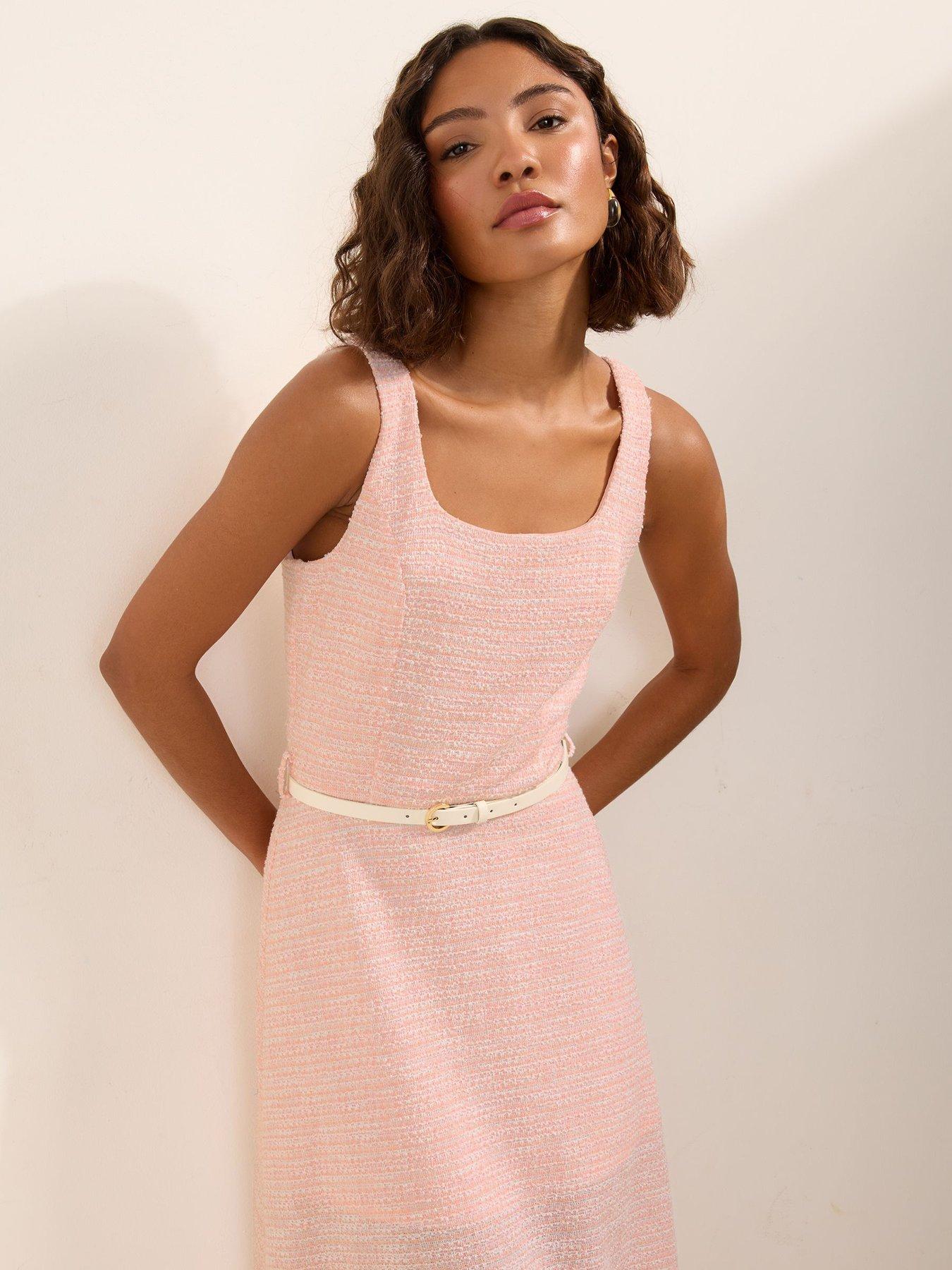 Image 4 of 5 of Friends Like These Boucle Belted Midi Dress - Pink