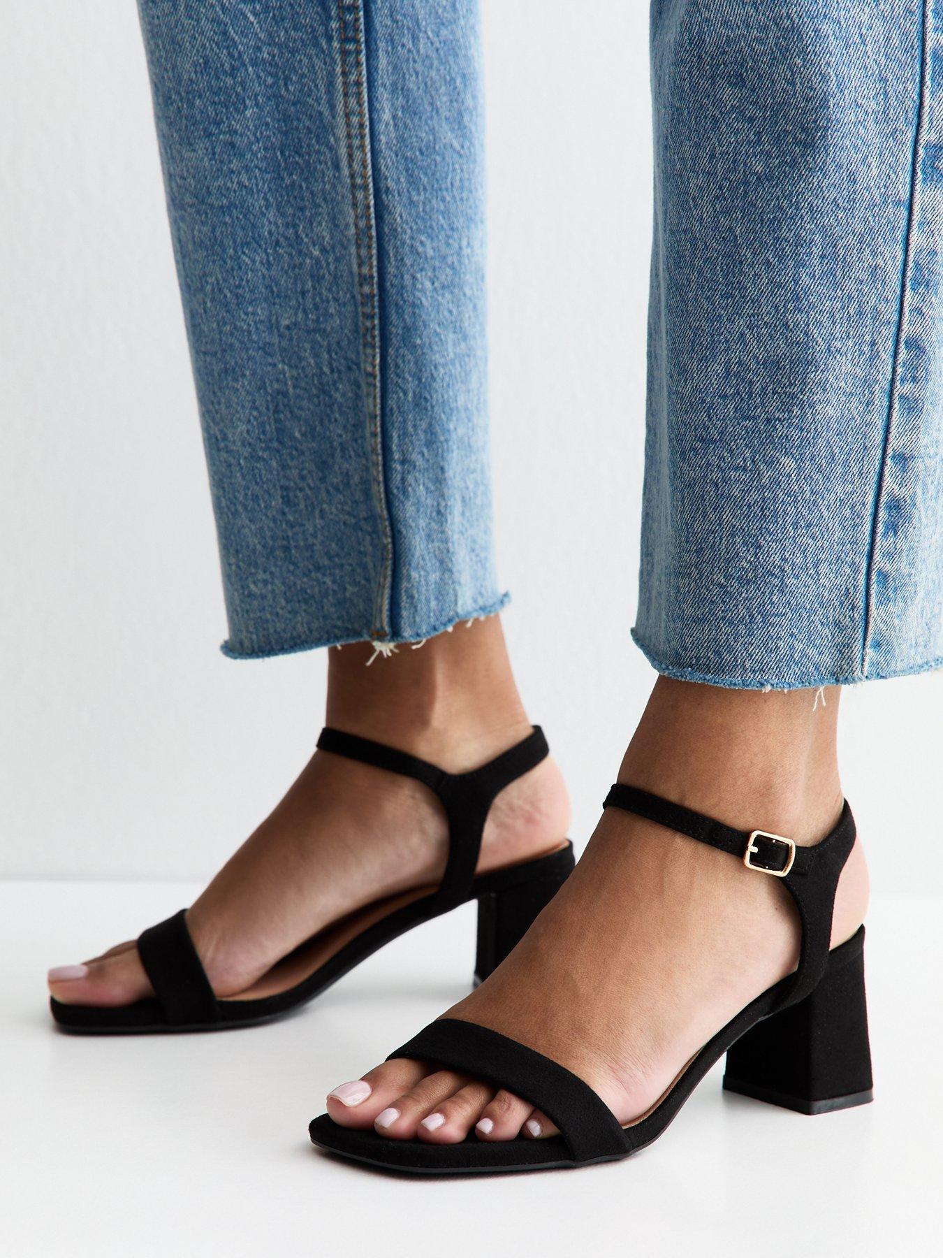 New Look Black Faux Suede Square Toe Block Heel Sandals | Very