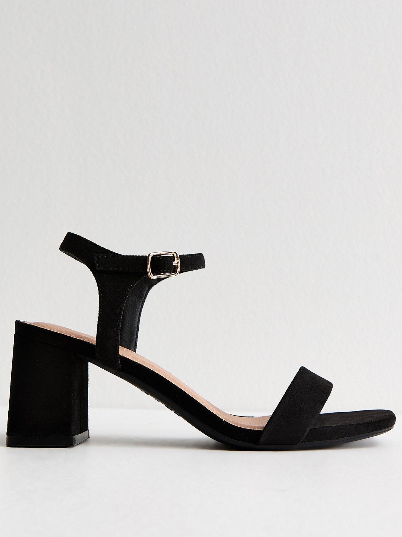 New Look Black Faux Suede Square Toe Block Heel Sandals | Very