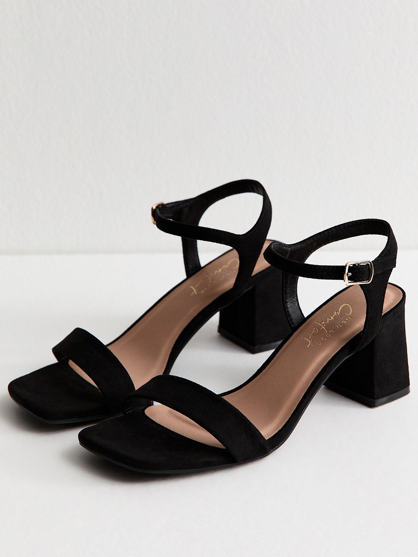 New Look Black Faux Suede Square Toe Block Heel Sandals | Very