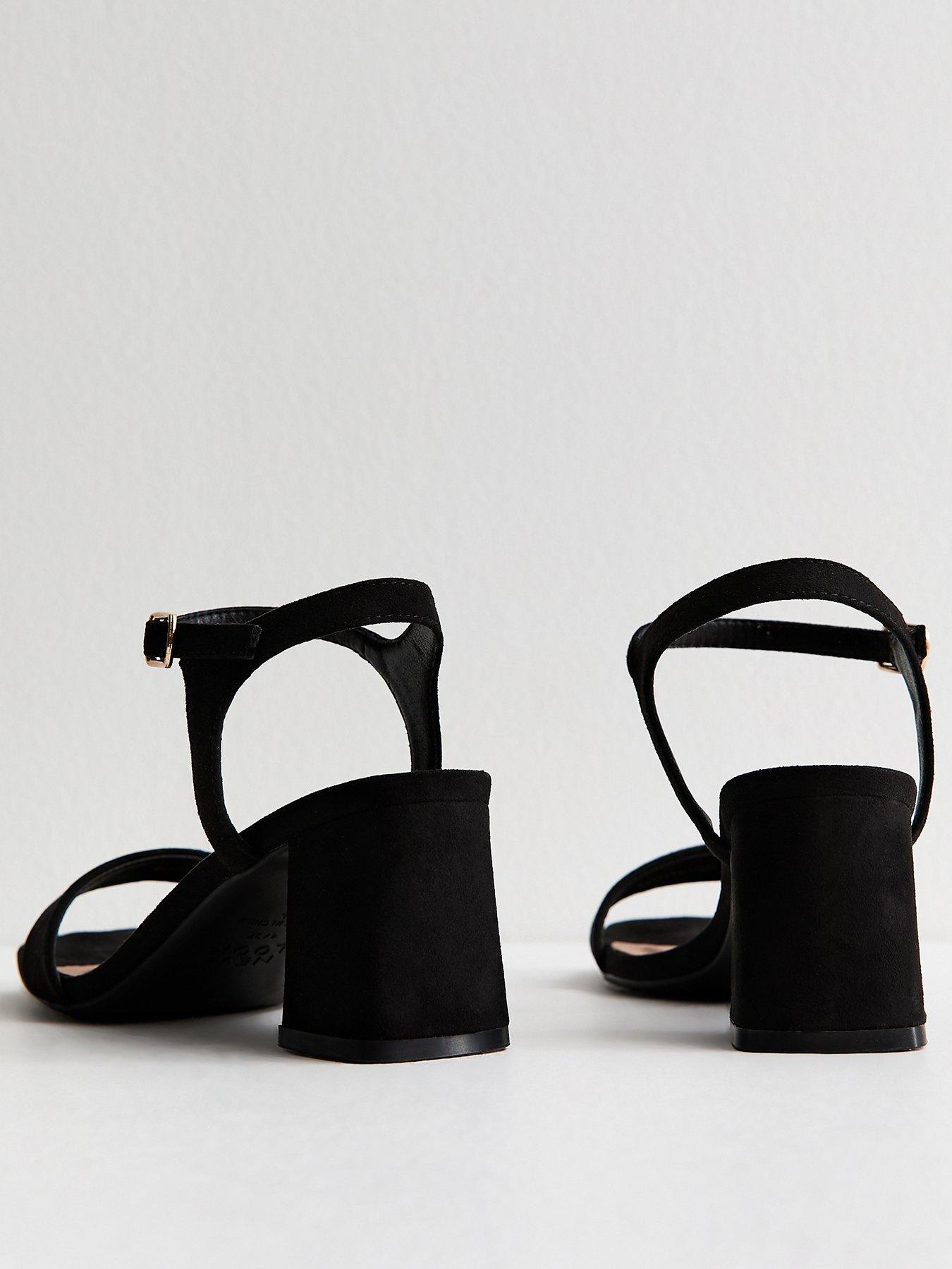 New Look Black Faux Suede Square Toe Block Heel Sandals | Very