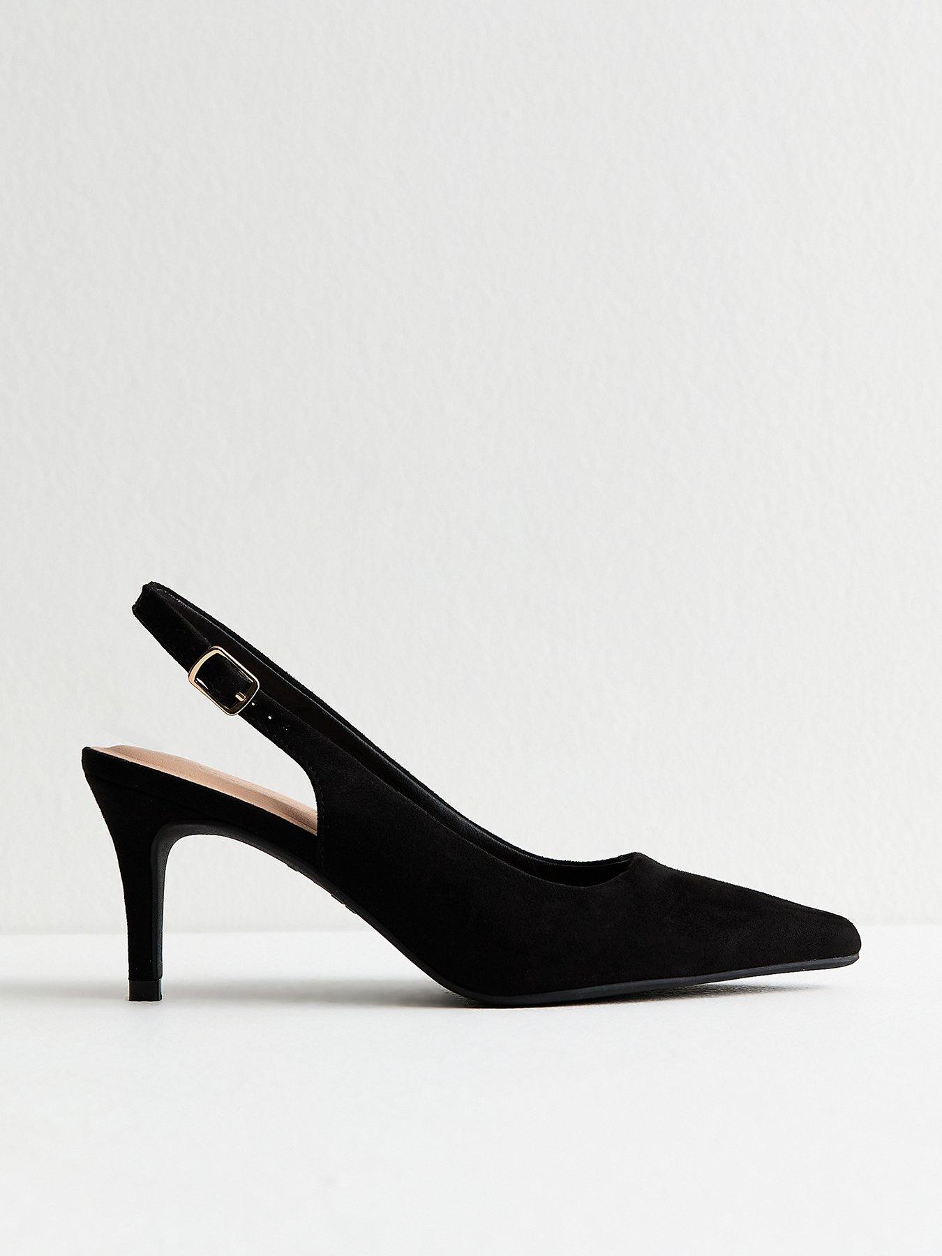 Image 2 of 6 of New Look Faux Suede Slingback Stiletto Court Shoes - Black