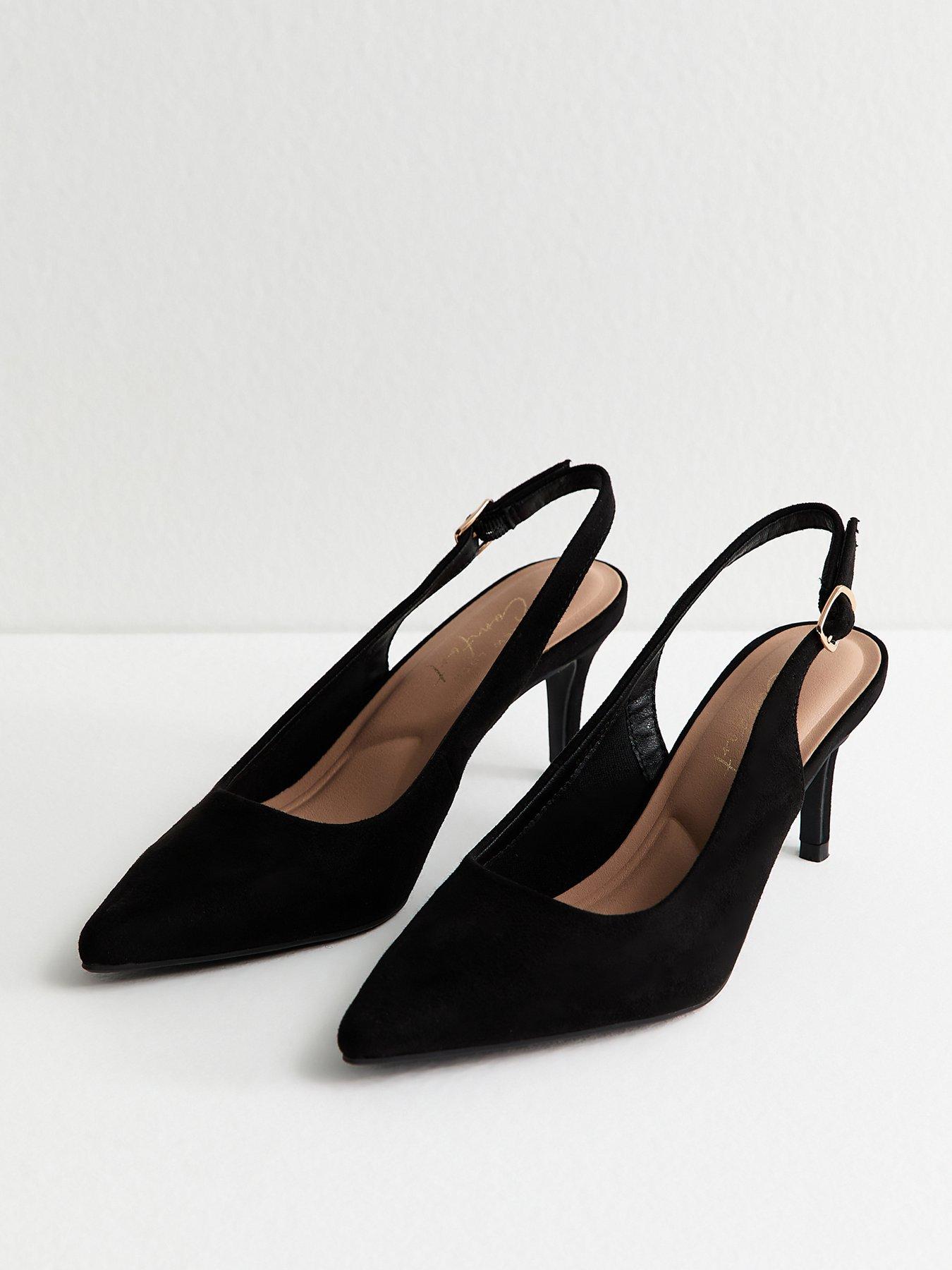 Image 3 of 6 of New Look Faux Suede Slingback Stiletto Court Shoes - Black