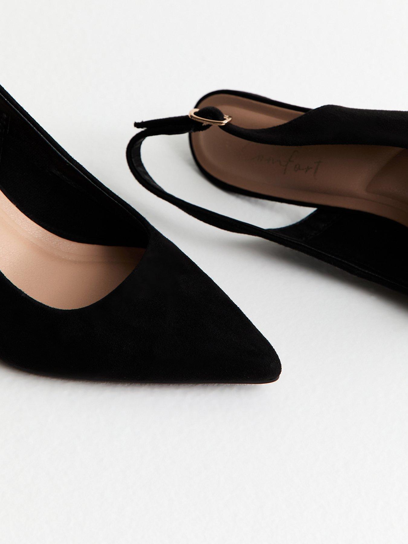 Image 5 of 6 of New Look Faux Suede Slingback Stiletto Court Shoes - Black