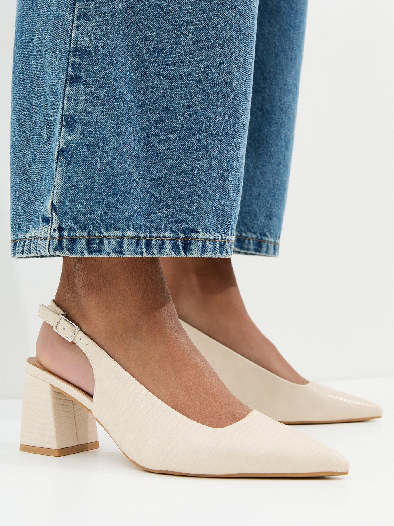 New Look Wide Fit Off White Block Lizard Effect Slingback Court Shoes