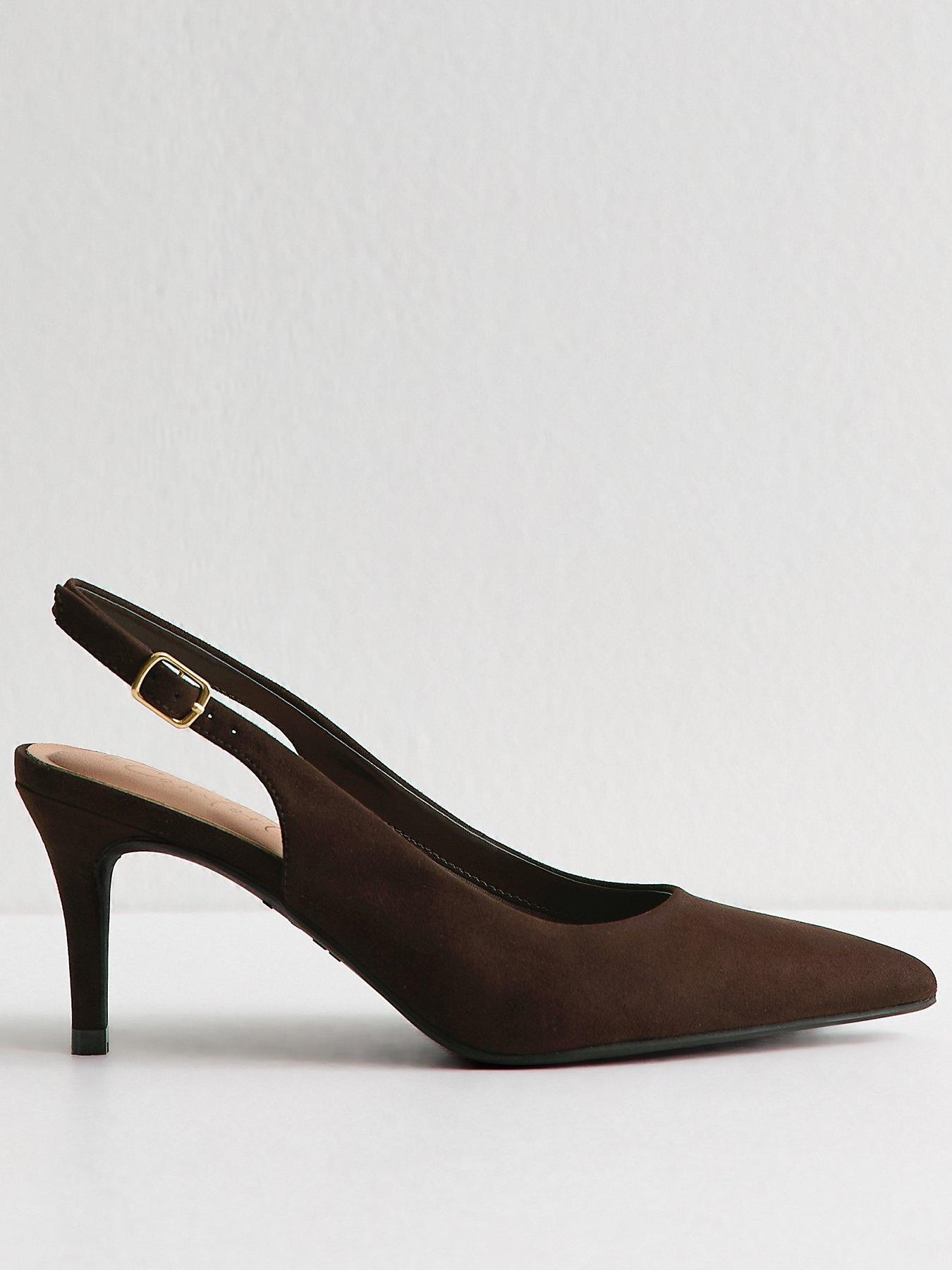 Image 2 of 5 of New Look Faux Suede Slingback Pumps - Brown