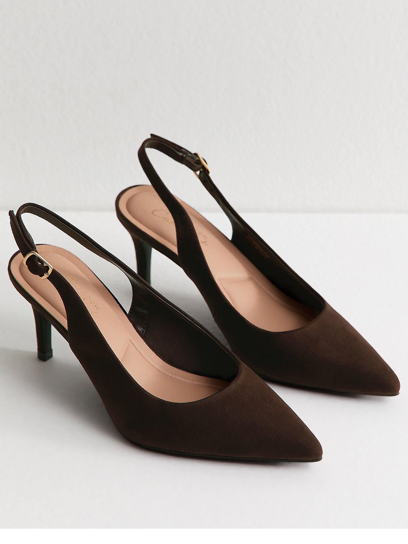 Image 3 of 5 of New Look Faux Suede Slingback Pumps - Brown