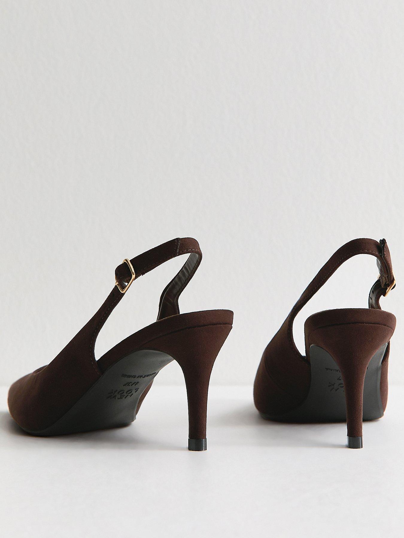 Image 4 of 5 of New Look Faux Suede Slingback Pumps - Brown