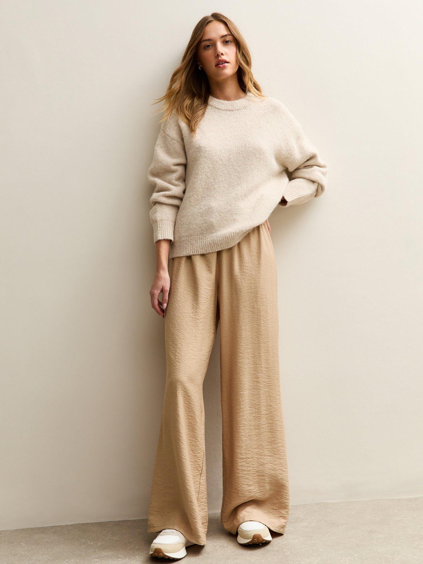 New Look Drawstring Waist Wide Leg Trousers - Light Brown