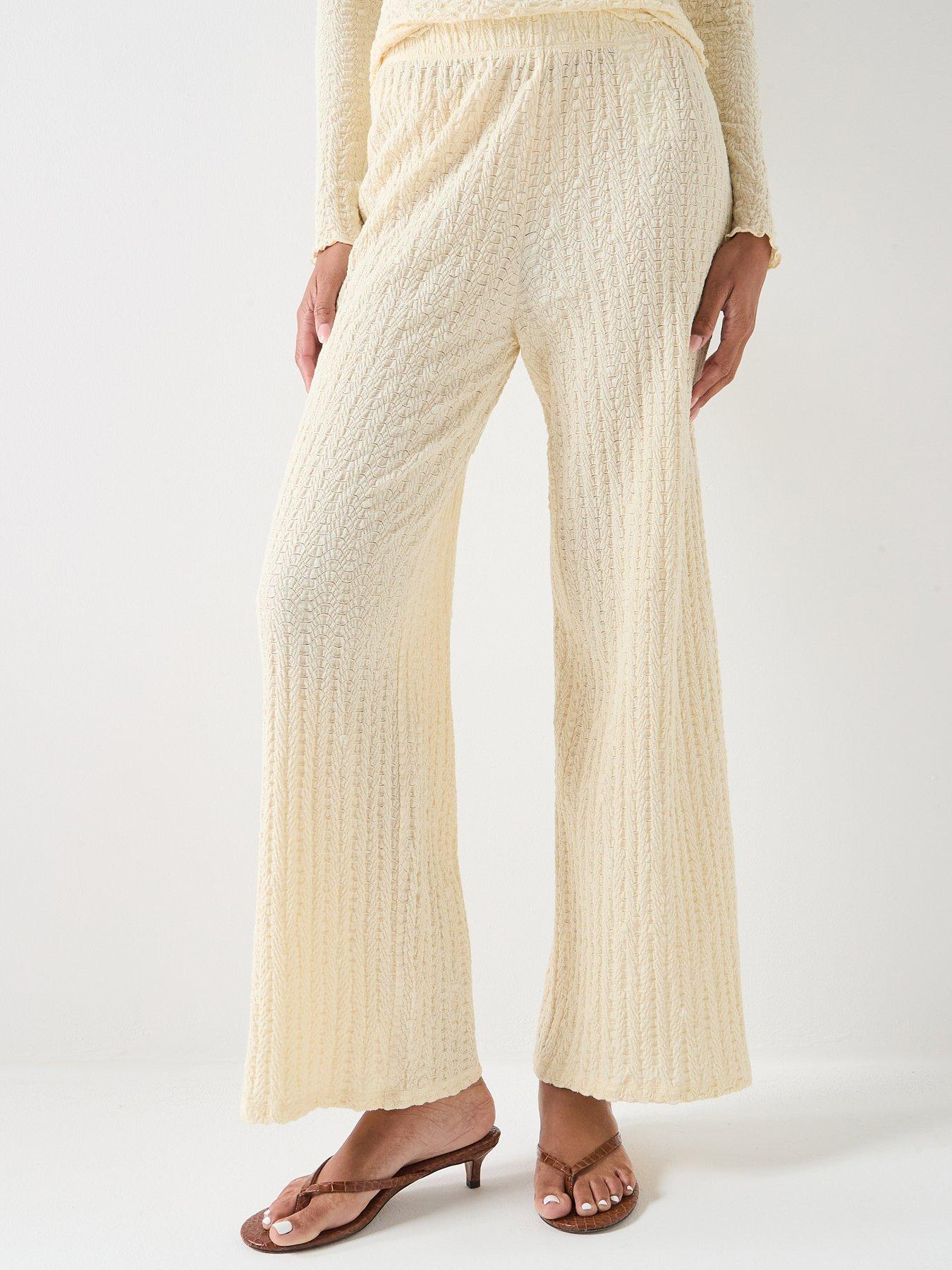 Only Ella Wide Leg Textured Trousers - Beige