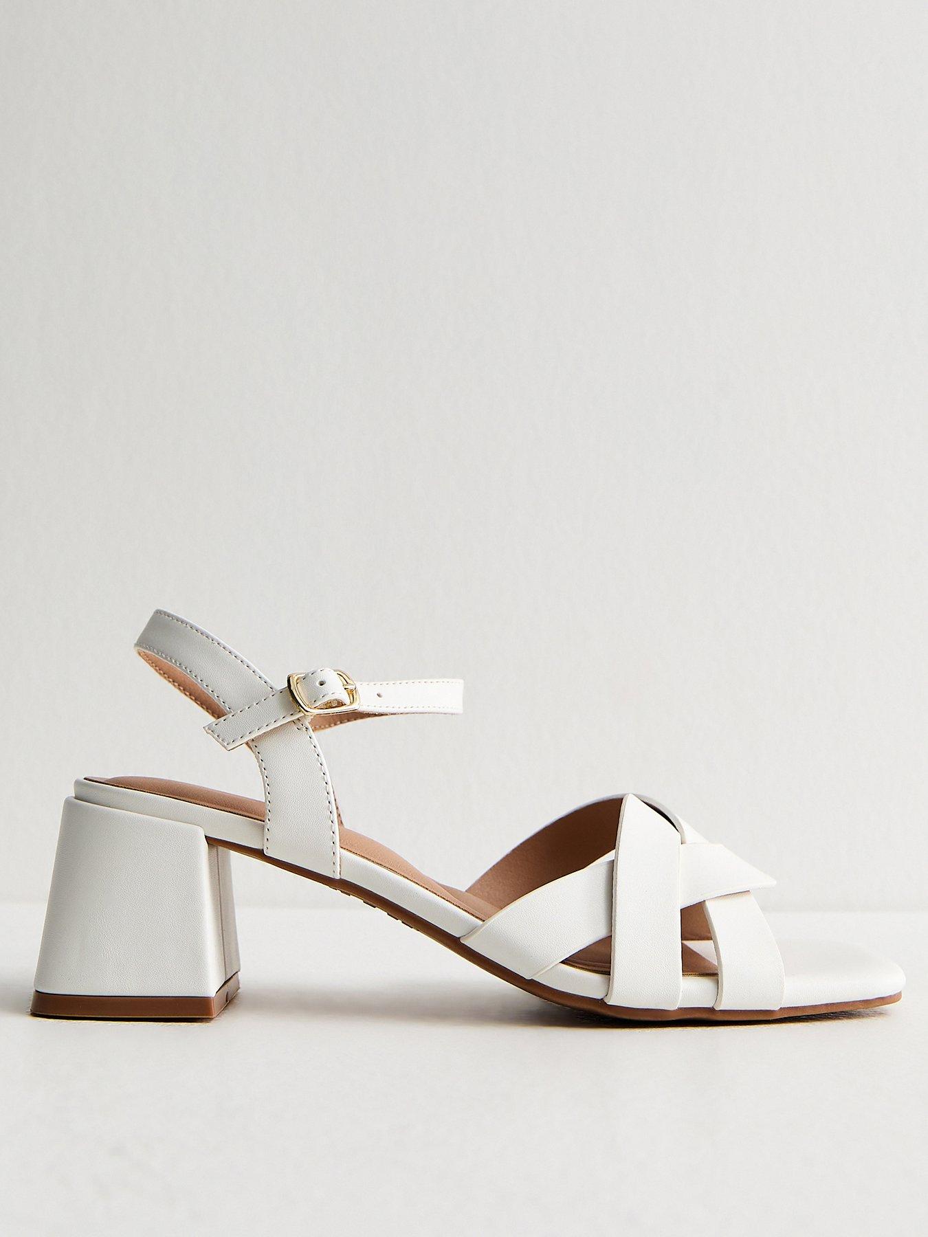 Image 2 of 5 of New Look Faux Leather Interwoven Low Block Heel Sandals - White