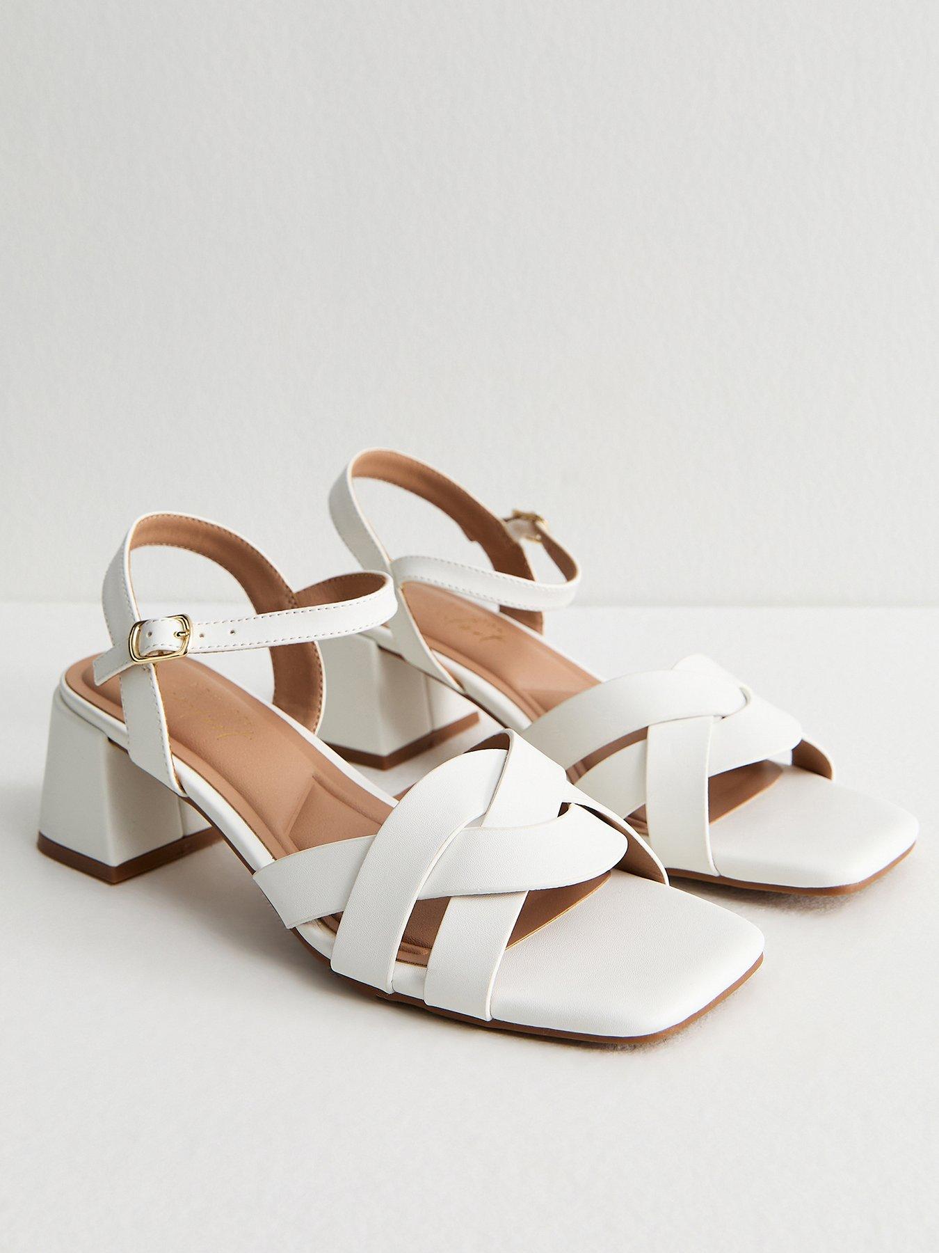 Image 3 of 5 of New Look Faux Leather Interwoven Low Block Heel Sandals - White