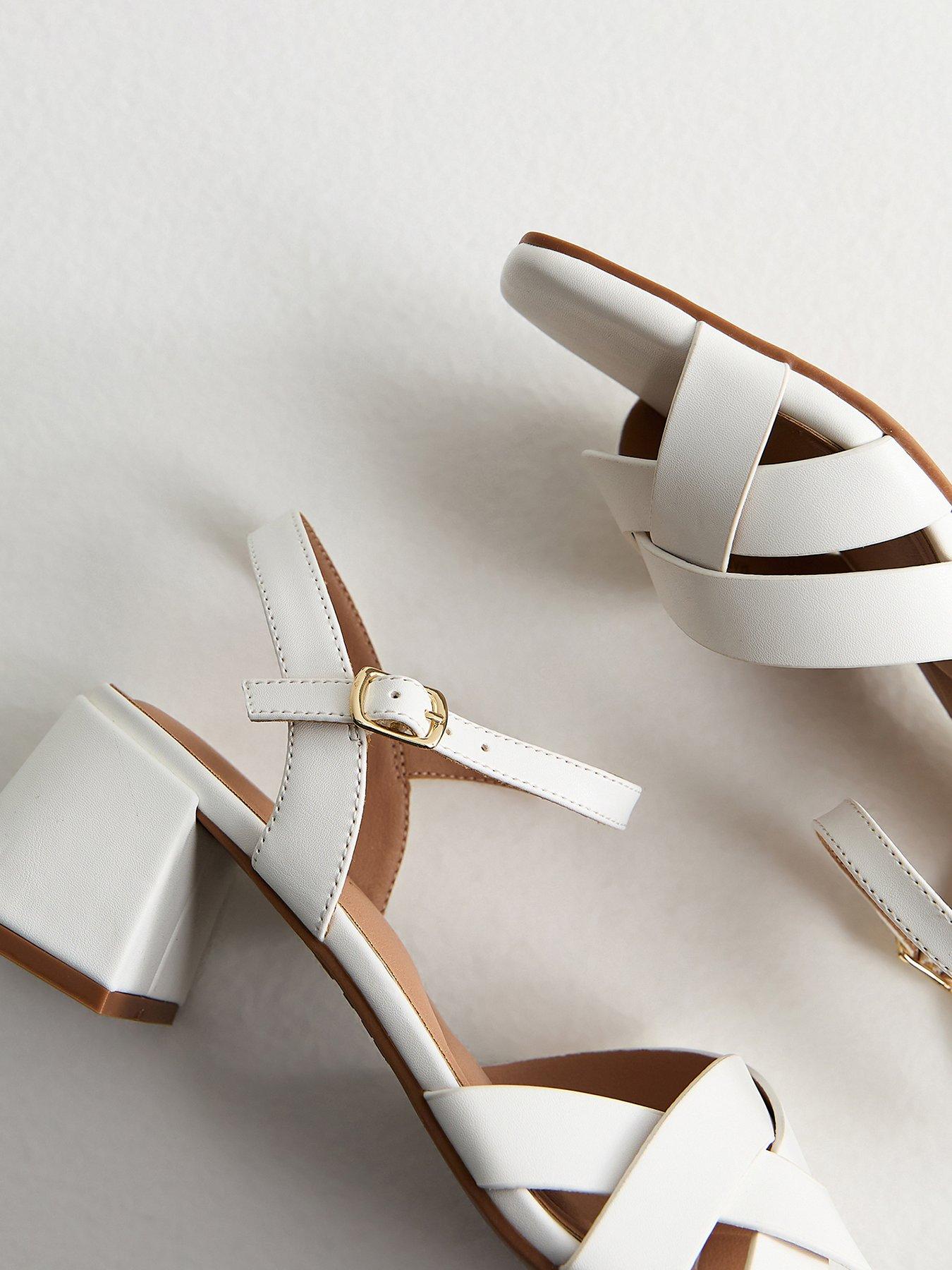 Image 5 of 5 of New Look Faux Leather Interwoven Low Block Heel Sandals - White
