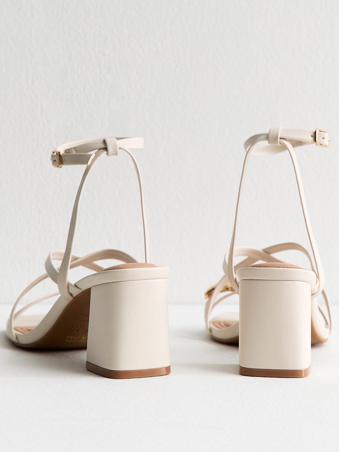 Image 4 of 5 of New Look Faux Leather Metal Toe Loop Block Heel Sandals - Off White